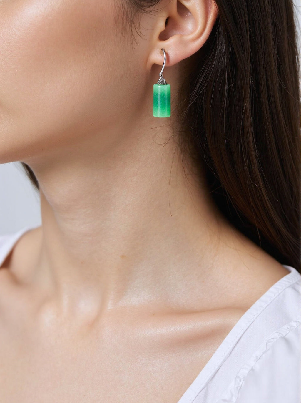 Apple Green & Lavender Jade Drop Earrings in 18K White Gold with Diamonds