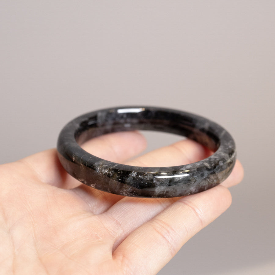 54-60mm Natural Black Jade Bangle Bracelet Gold Scattering - Various Sizes Available