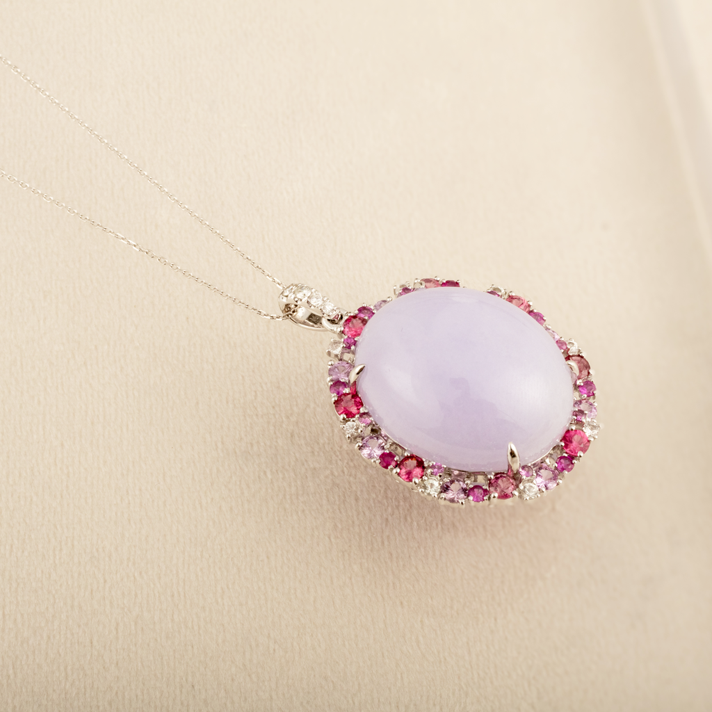 GRANSKY X KATHERINE 18K Gold Large Size Cabochon Purple Jade Pendant Necklace