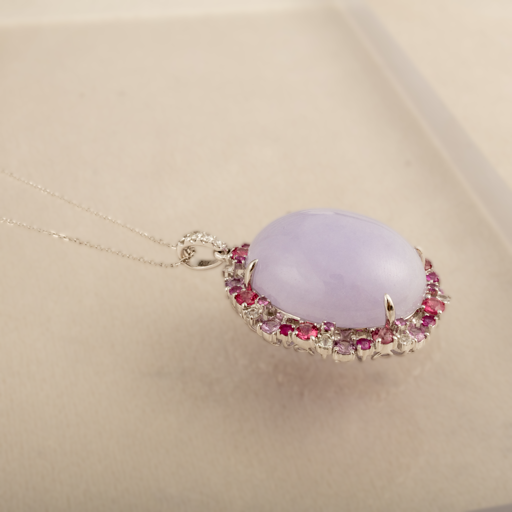 GRANSKY X KATHERINE 18K Gold Large Size Cabochon Purple Jade Pendant Necklace