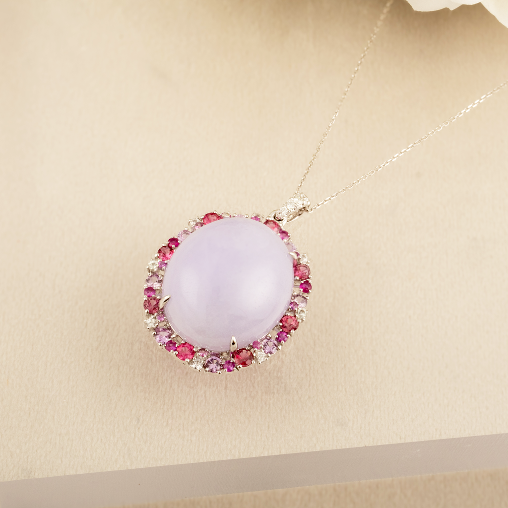 GRANSKY X KATHERINE 18K Gold Large Size Cabochon Purple Jade Pendant Necklace