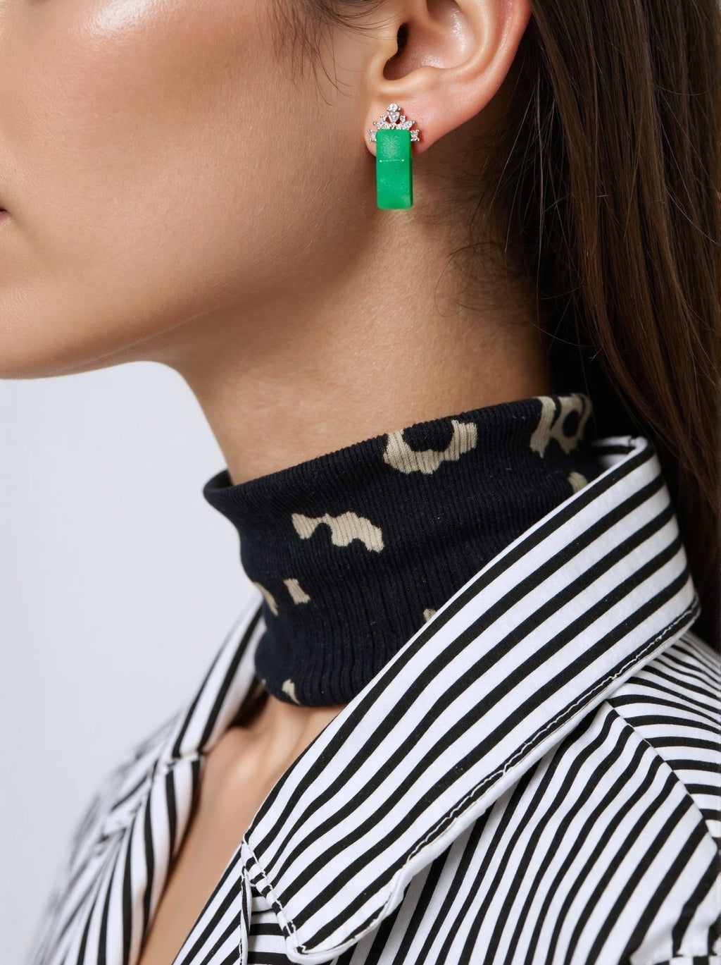 Gransky X Katherine Imperial Green Jade Stud Earrings with Diamonds