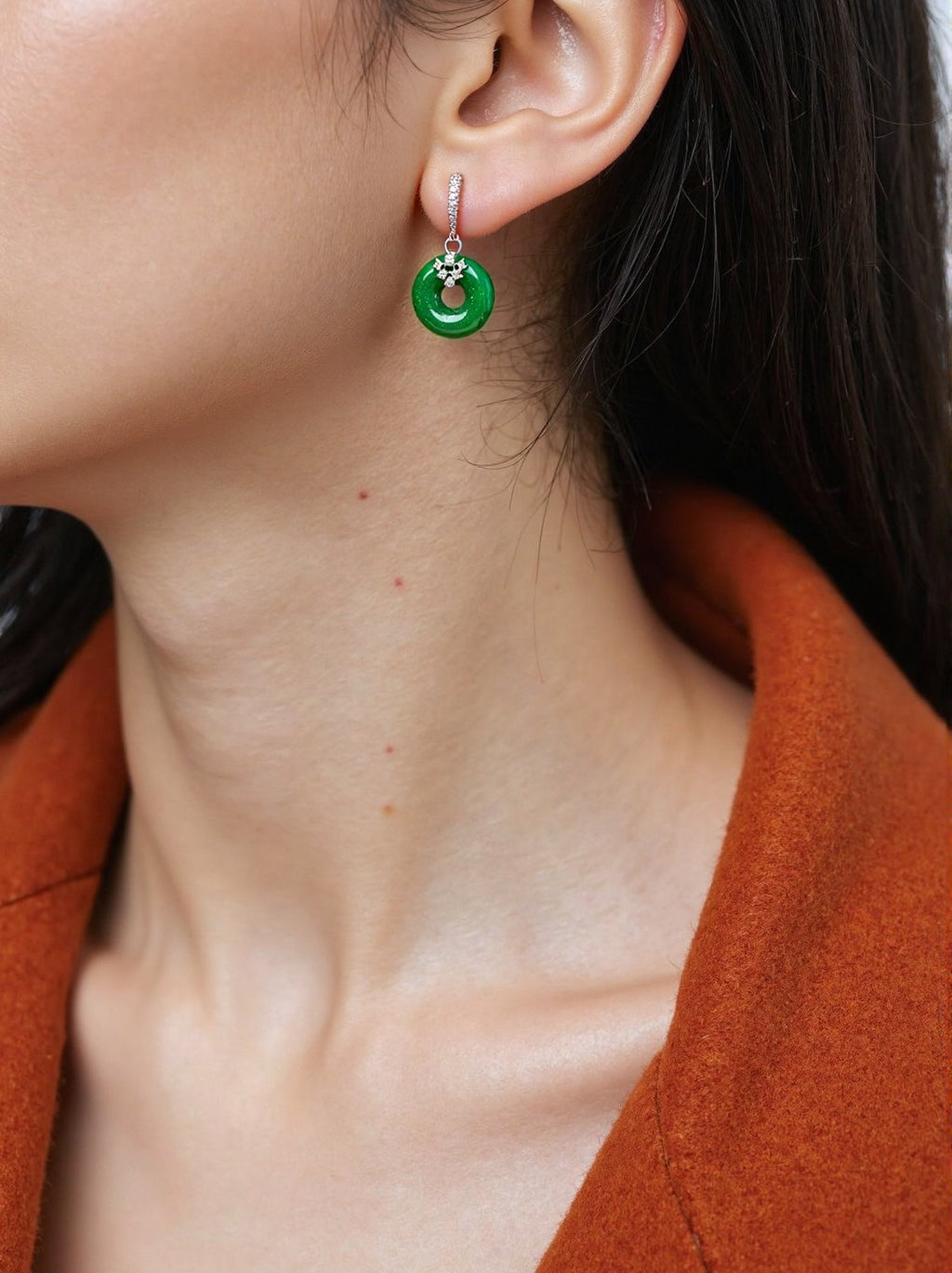 Gransky X Katherine Imperial Green Jadeite Donut Drop Earrings