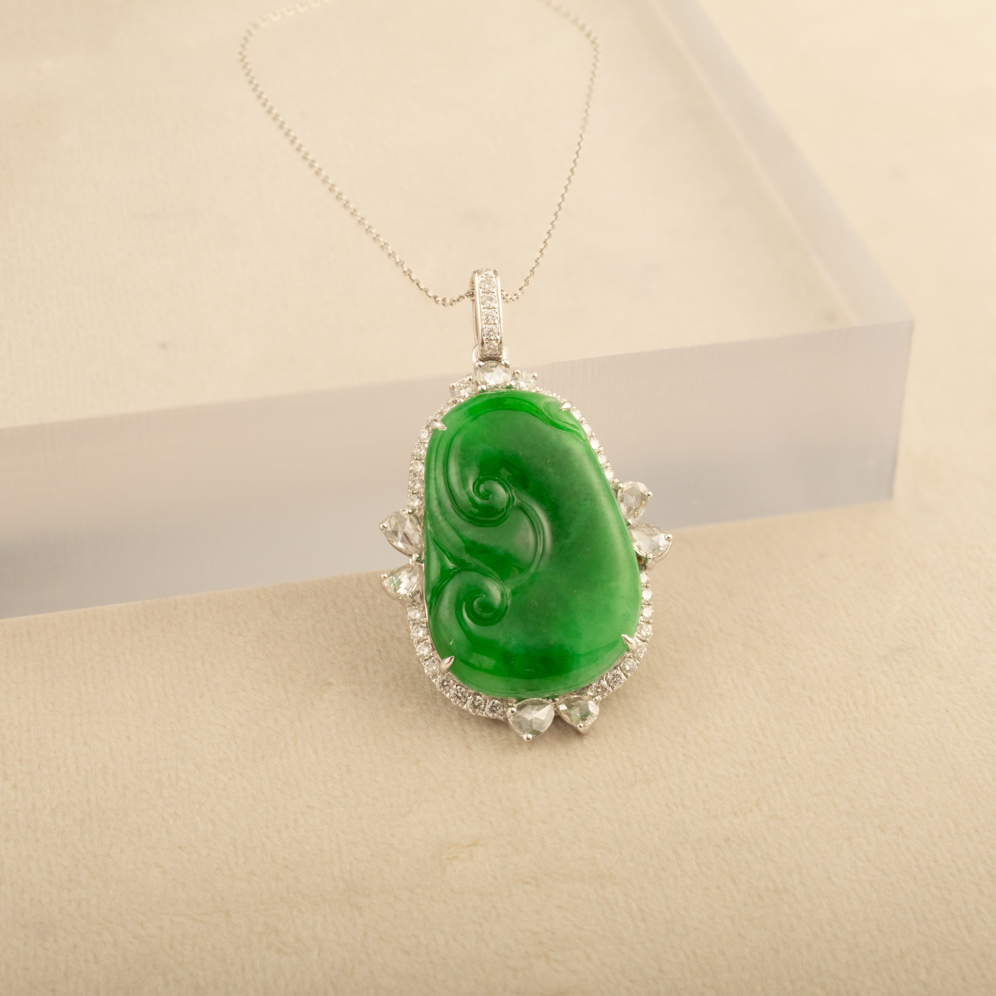 18K Gold Jade Ruyi Pendant Necklace with Diamonds, GRANSKY X KATHERINE