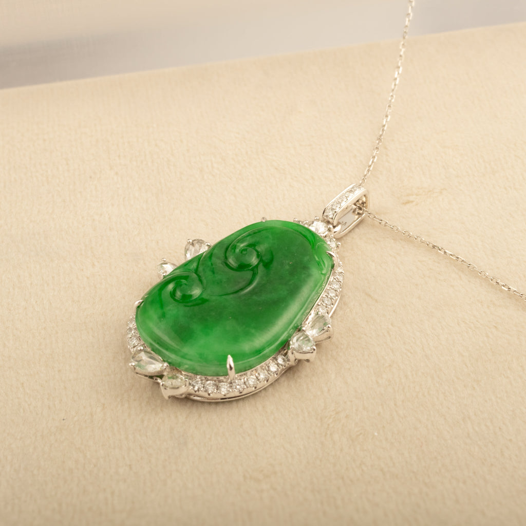 18K Gold Jade Ruyi Pendant Necklace with Diamonds, GRANSKY X KATHERINE