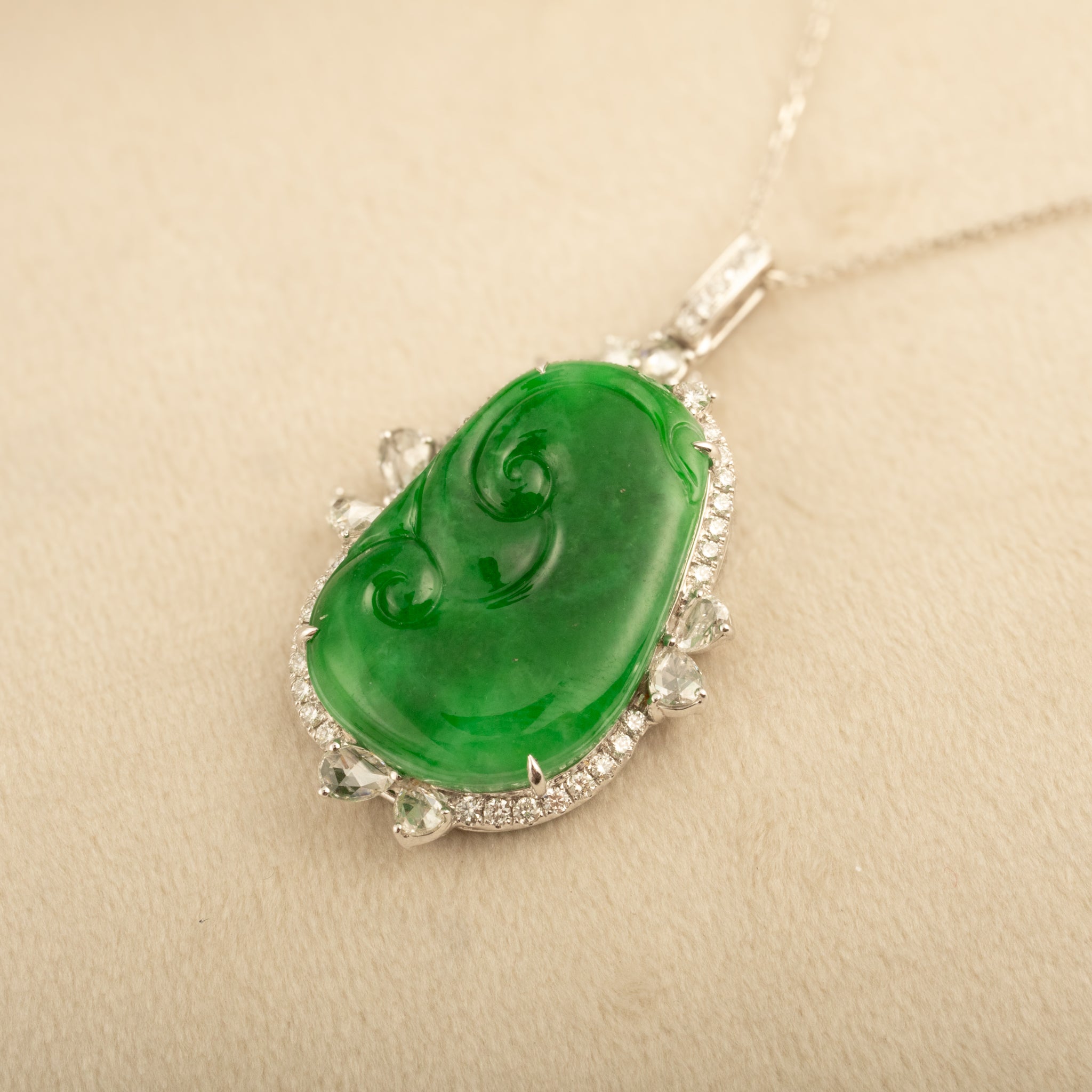 18K Gold Jade Ruyi Pendant Necklace with Diamonds, GRANSKY X KATHERINE