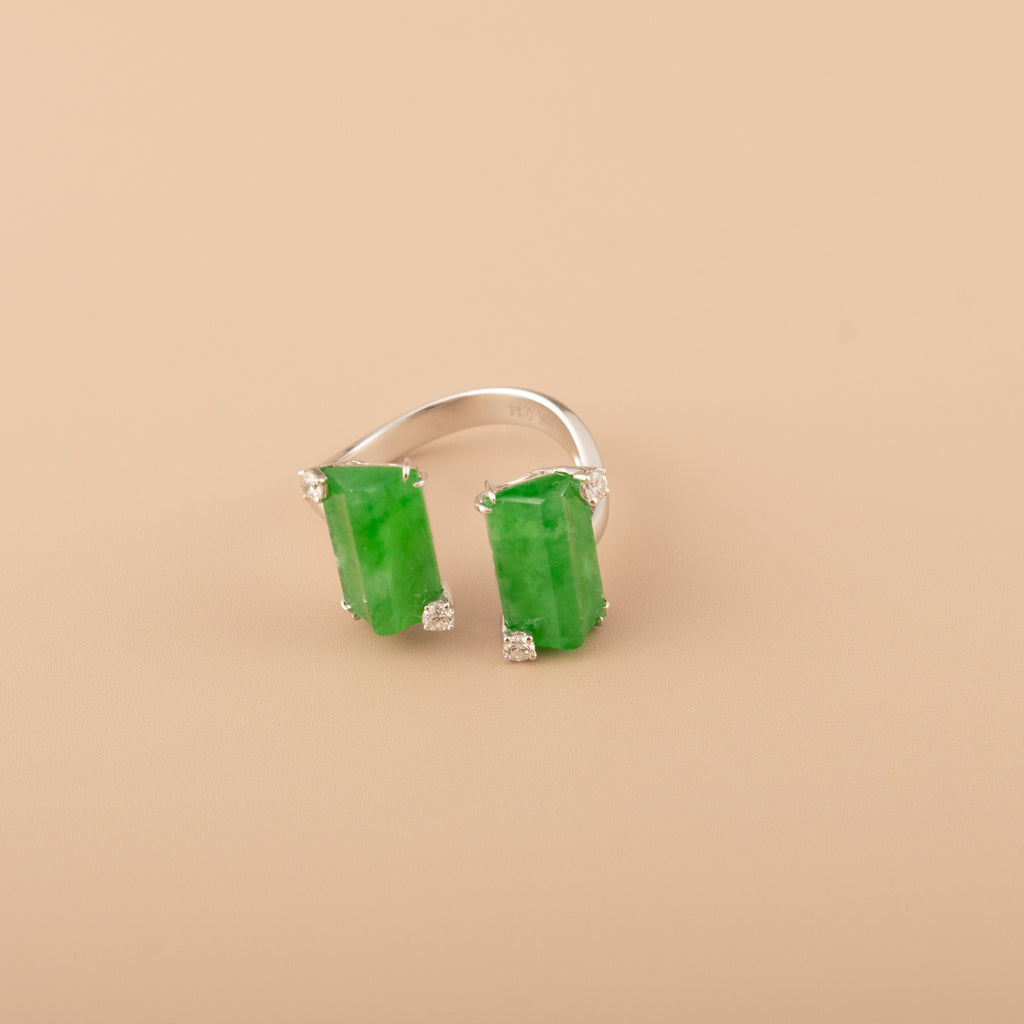 GRANSKY X KATHERINE 18K Gold Inlay Diamond Jade Bypass Ring