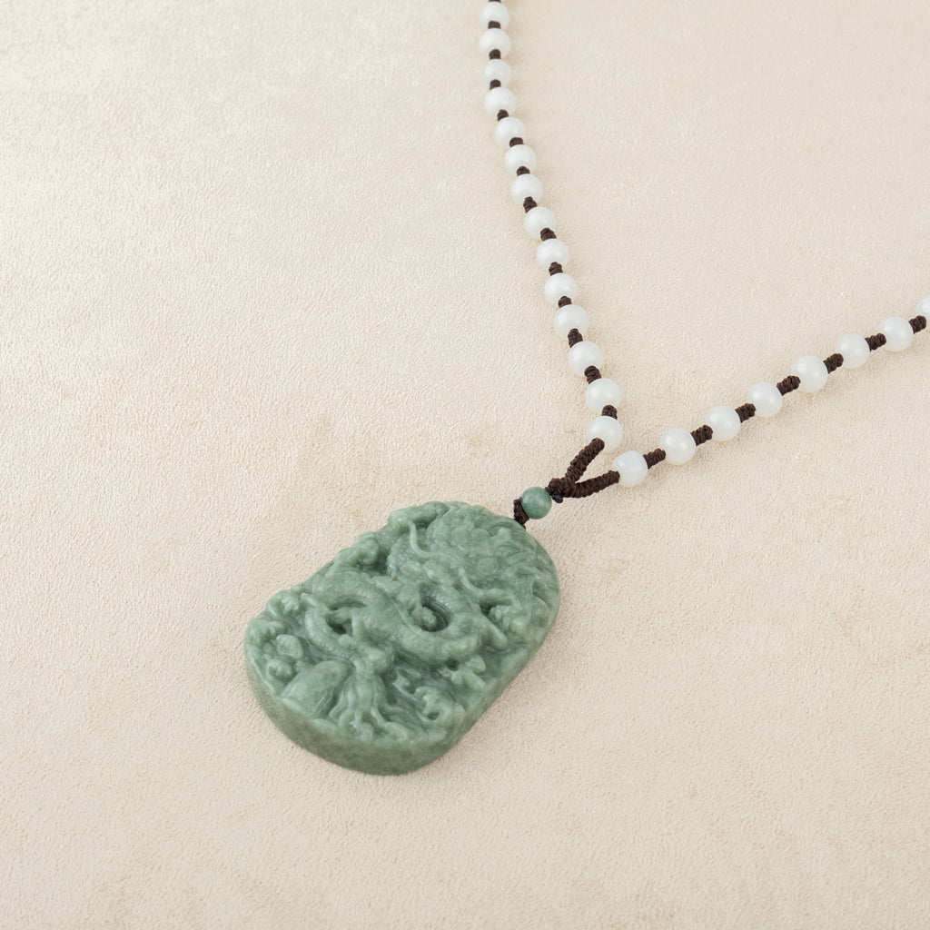 Gransky Green Jade Dragon Amulet Pendant for Men