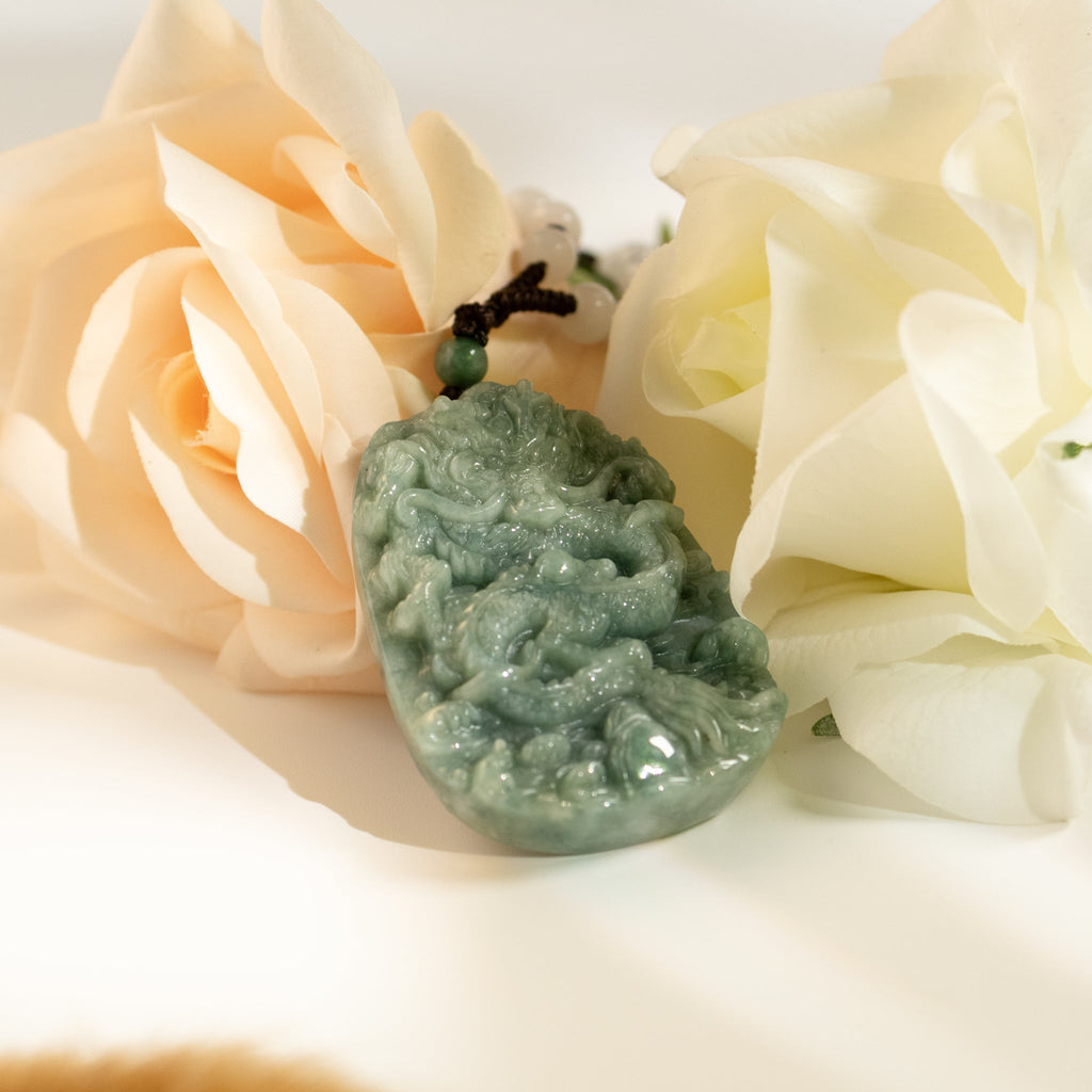 Gransky Green Jade Dragon Amulet Pendant for Men