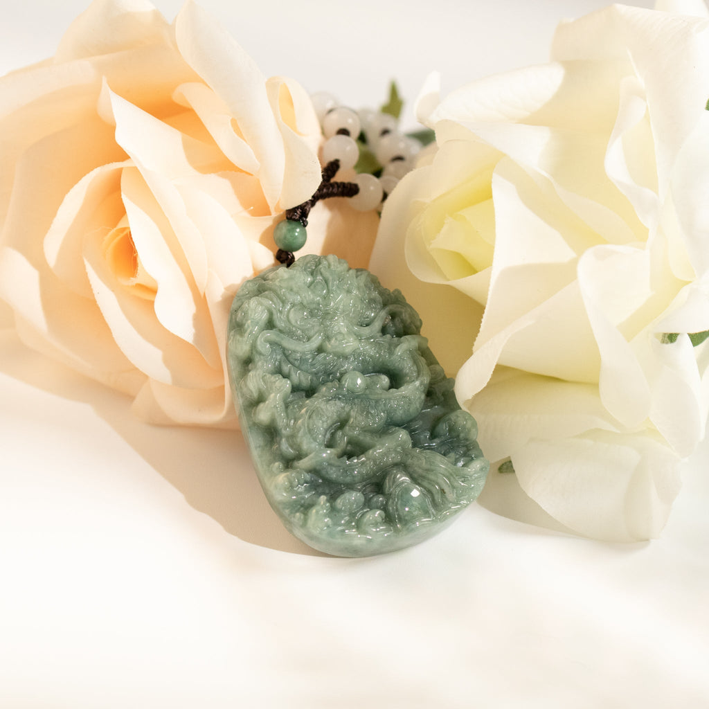 Gransky Green Jade Dragon Amulet Pendant for Men