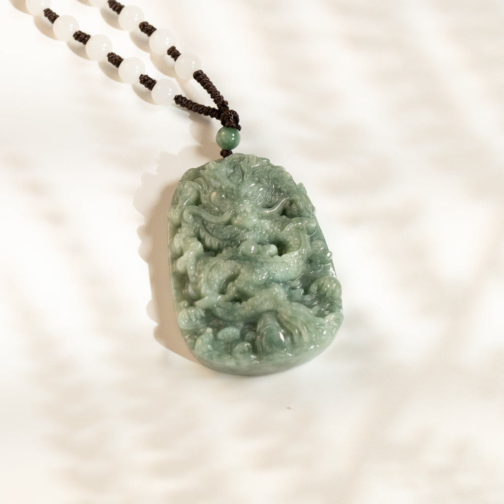 Gransky Green Jade Dragon Amulet Pendant for Men