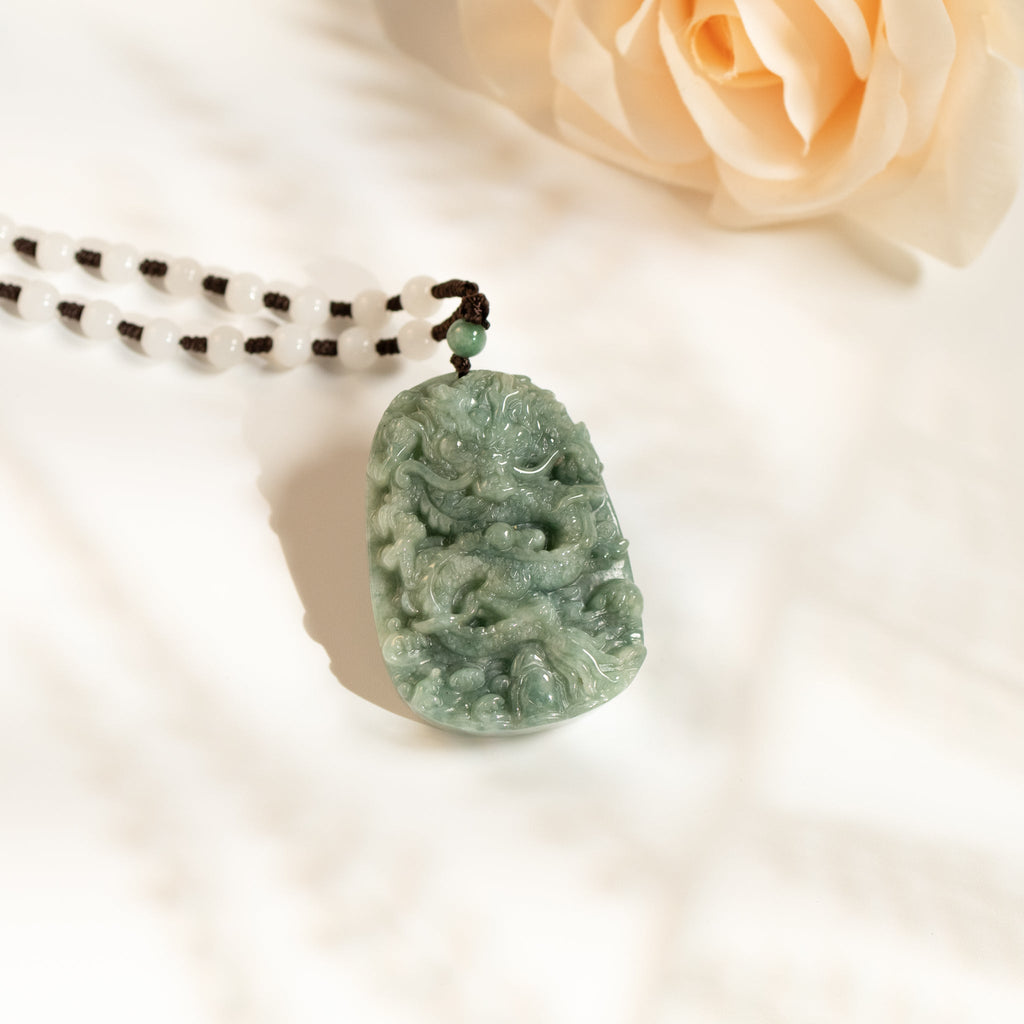 Gransky Green Jade Dragon Amulet Pendant for Men