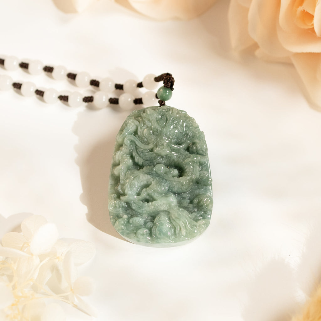 Gransky Green Jade Dragon Amulet Pendant for Men