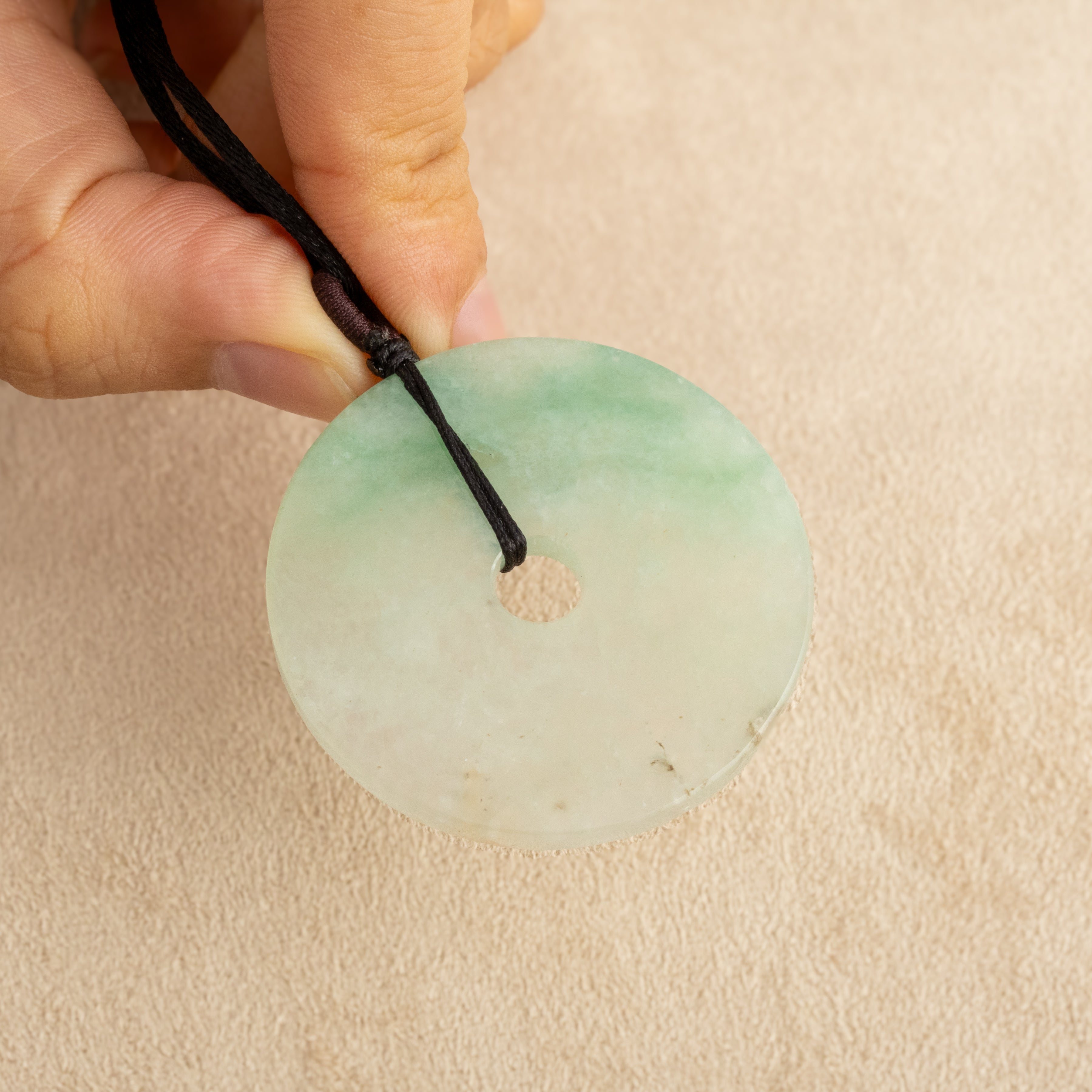 Gradient Bluish Green Jade Disc Pendant Necklace with Adjustable Black Cord