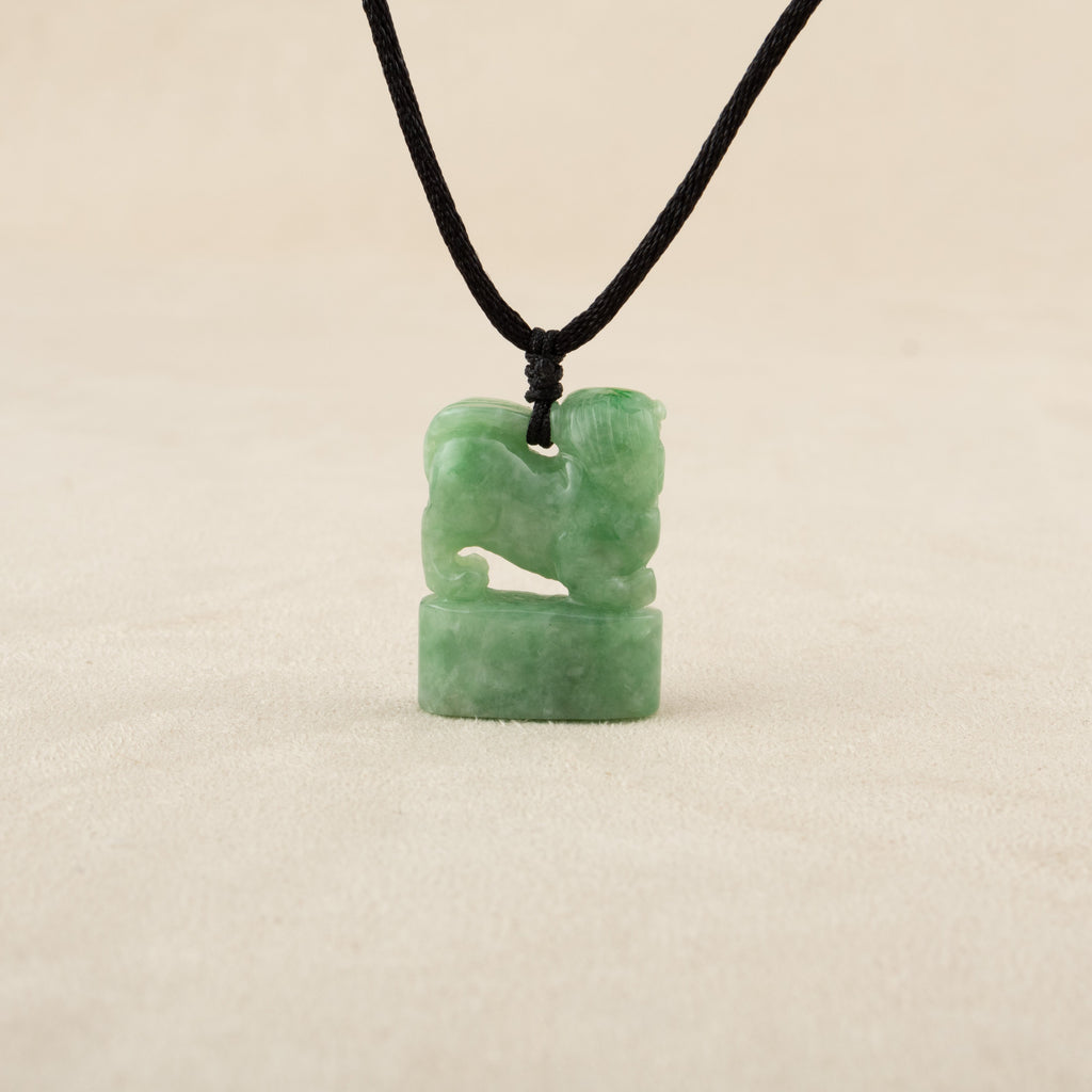 Handcrafted Chinese Green Jade Stamp with Carved Lion