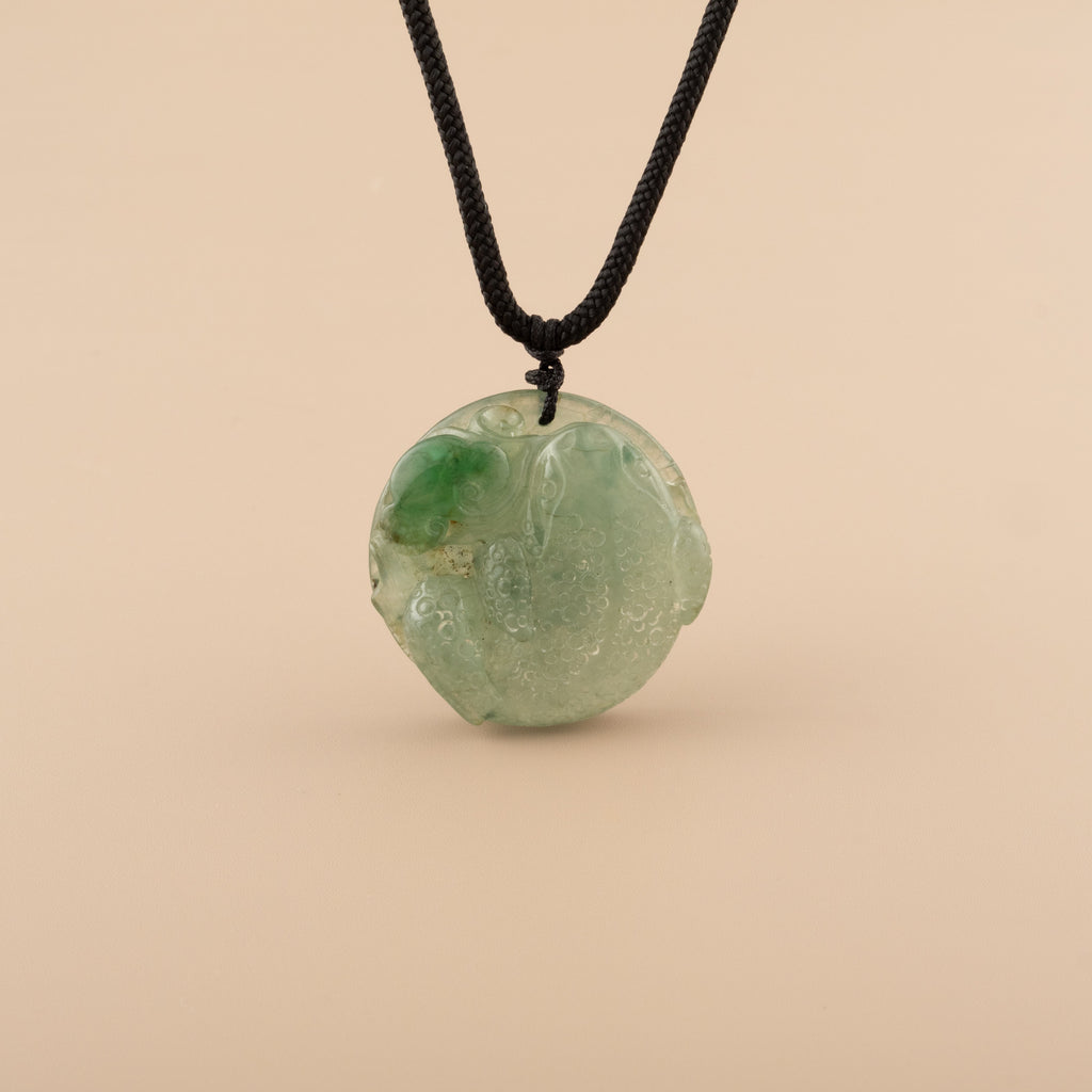 Hand Carved Frog Jade Pendant Natural Burmese Jadeite, Lucky Coin Back