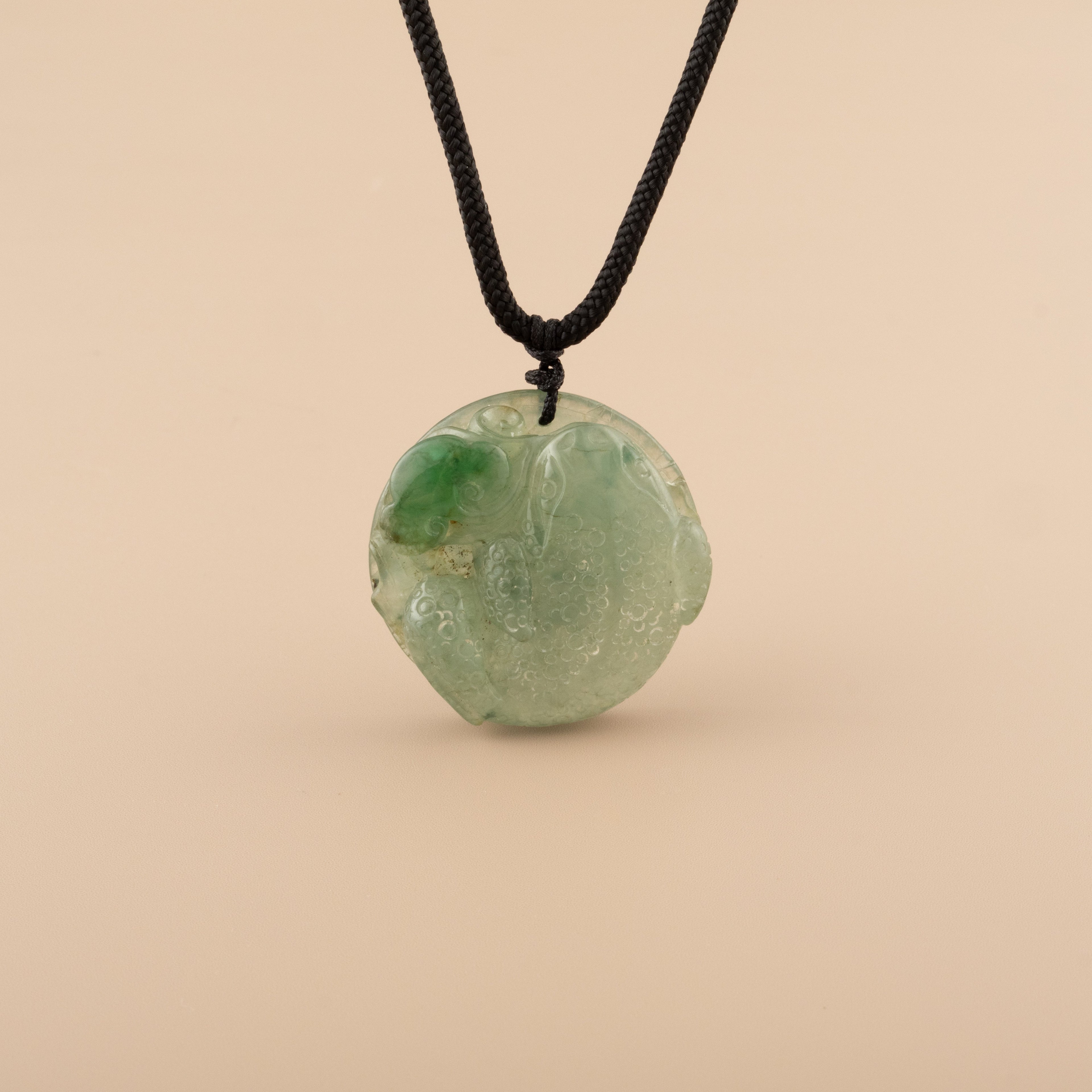 Hand Carved Frog Jade Pendant Natural Burmese Jadeite, Lucky Coin Back