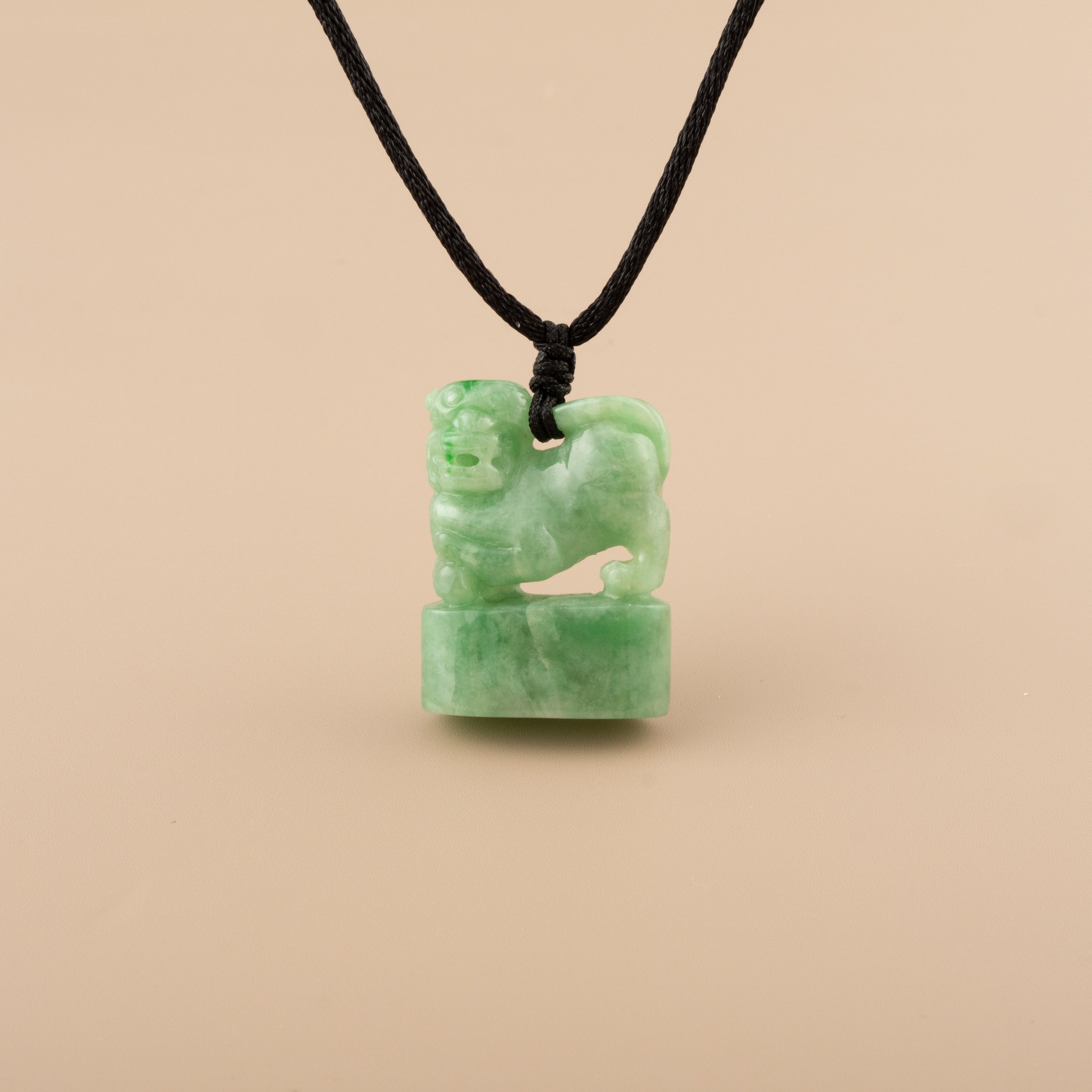 Handcrafted Chinese Green Jade Stamp with Carved Lion