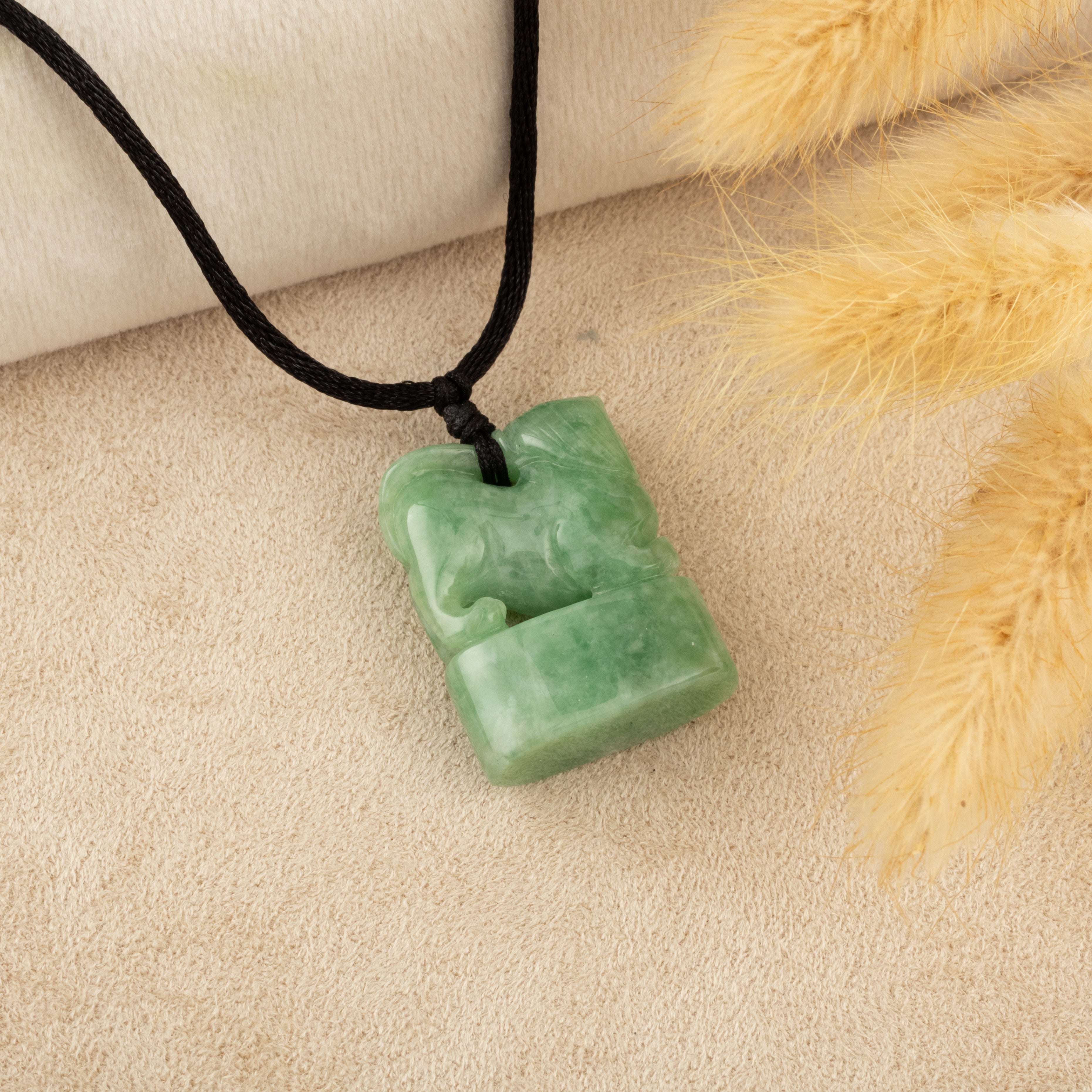 Handcrafted Chinese Green Jade Stamp with Carved Lion