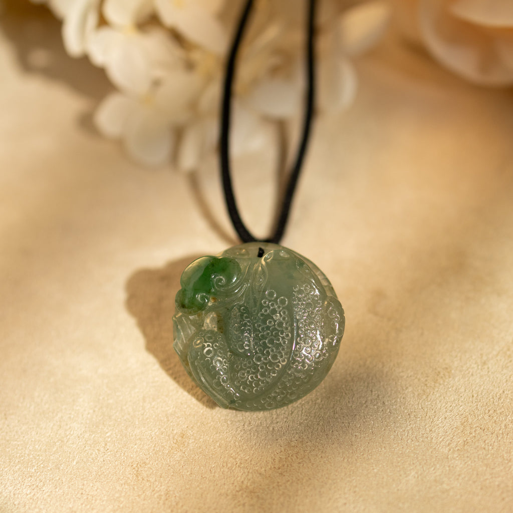 Hand Carved Frog Jade Pendant Natural Burmese Jadeite, Lucky Coin Back