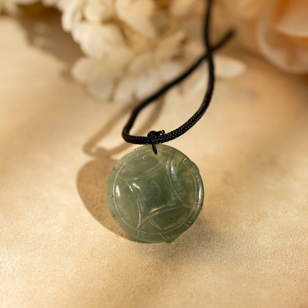 Hand Carved Frog Jade Pendant Natural Burmese Jadeite, Lucky Coin Back