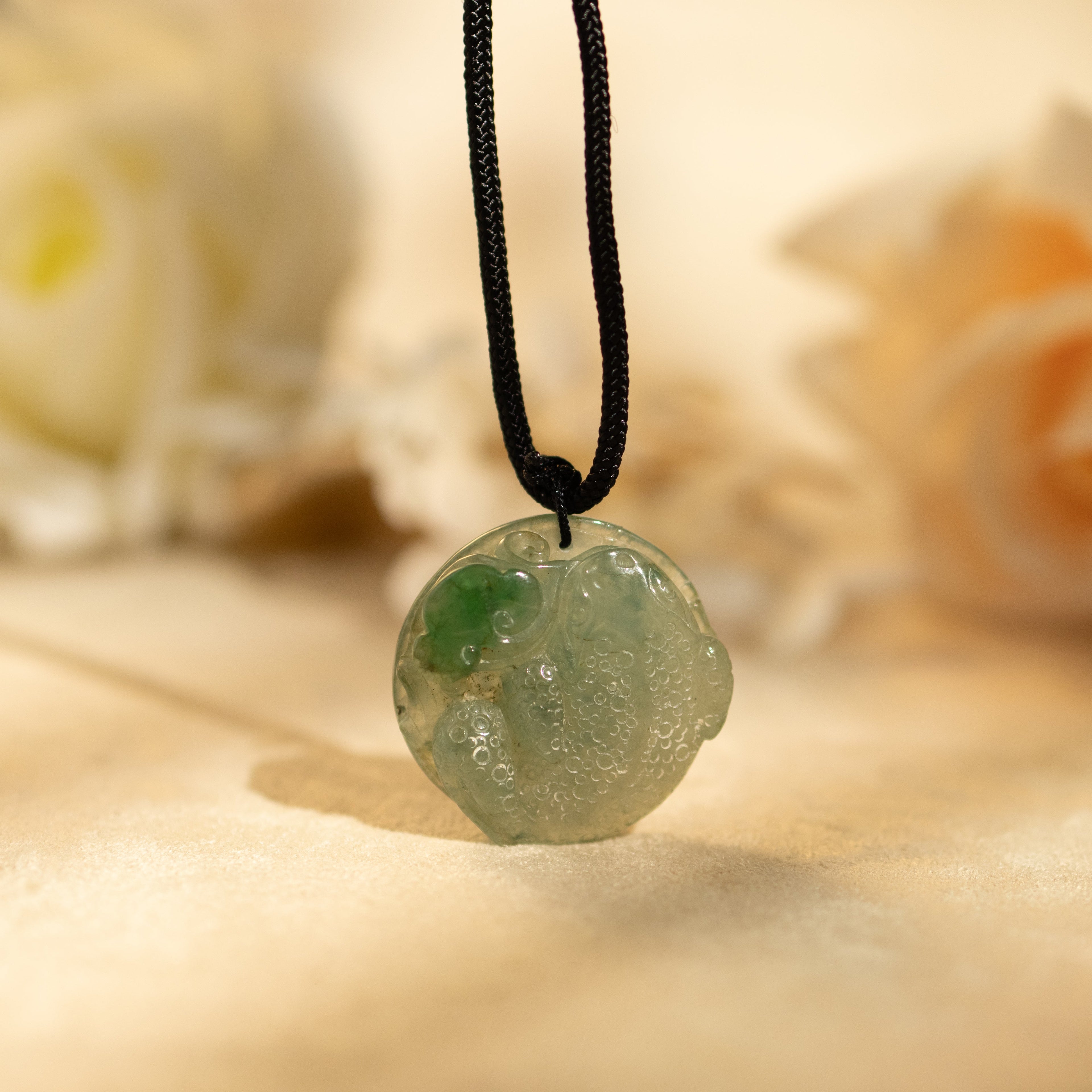 Hand Carved Frog Jade Pendant Natural Burmese Jadeite, Lucky Coin Back