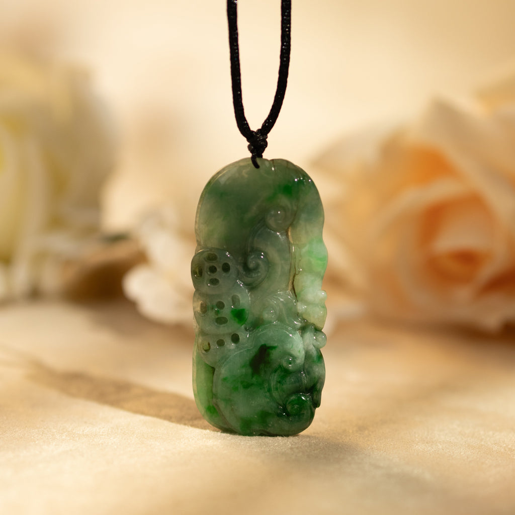 Carved Green Jade Ruyi Token Pendant