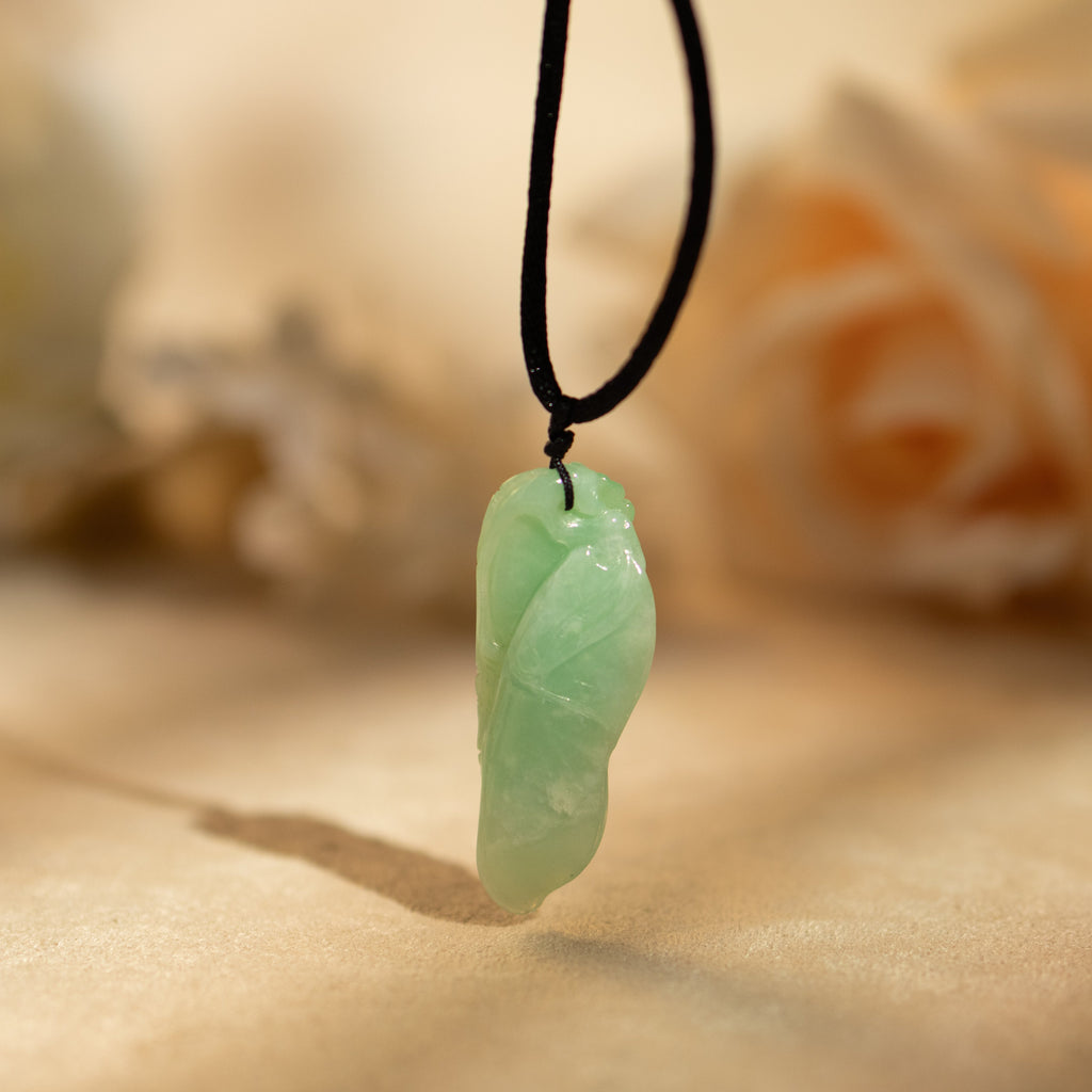 Apple Green Carved Pepper Ruyi Jade Pendant - Type A Burmese Jadeite