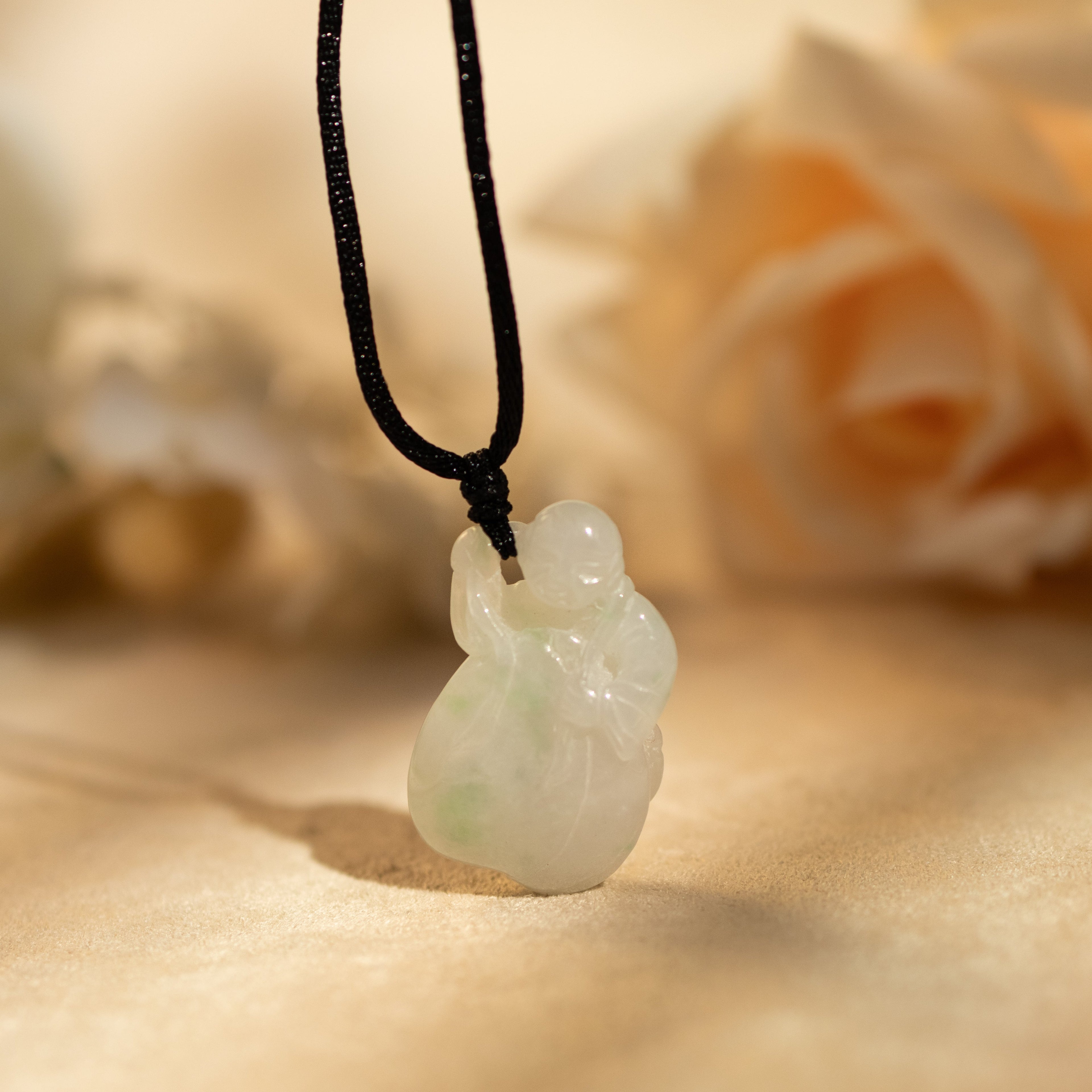 Type-A Green Jade Happy Monk Peach Pendant