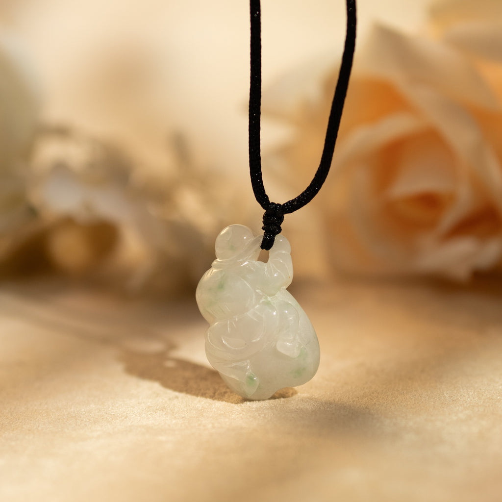 Type-A Green Jade Happy Monk Peach Pendant