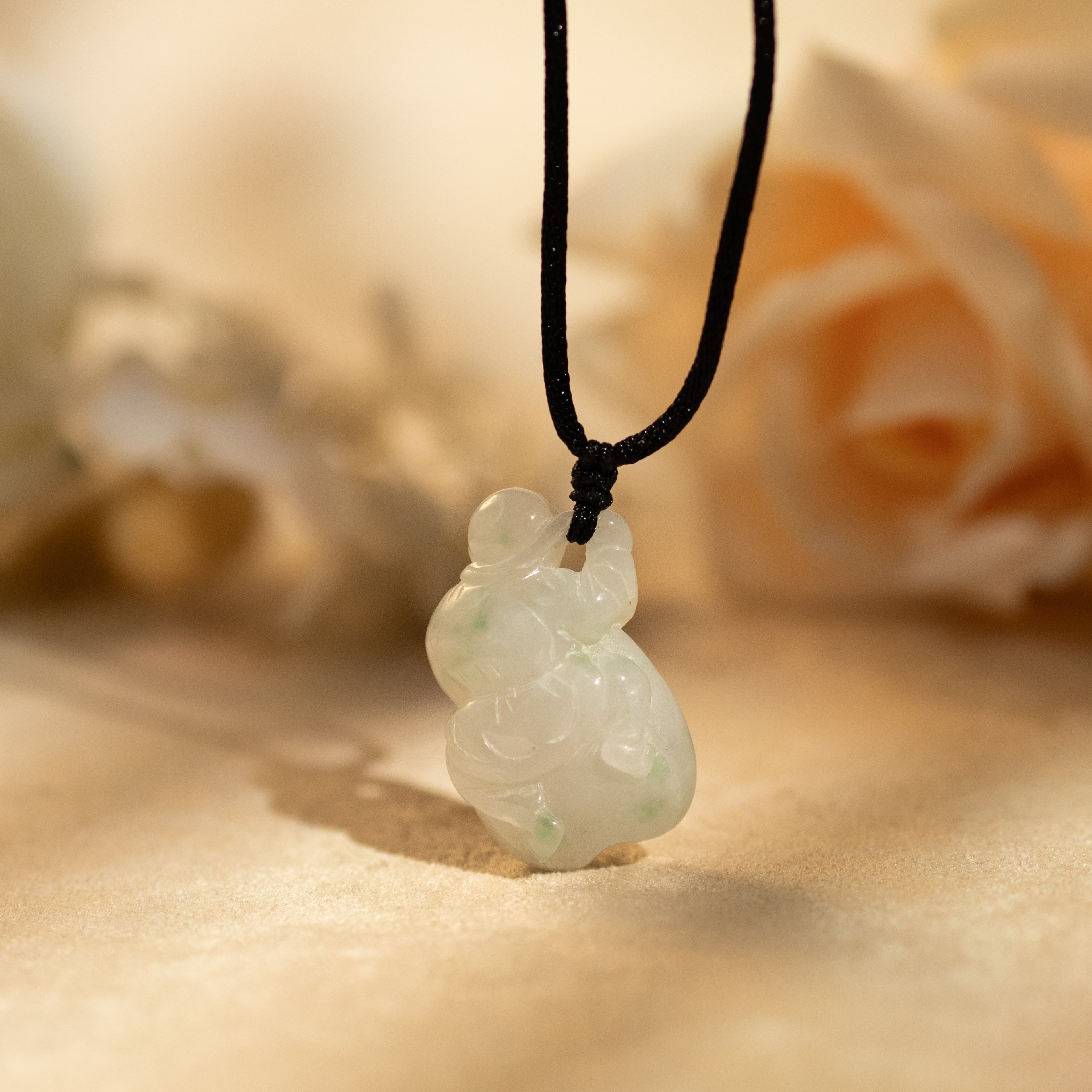 Type-A Green Jade Happy Monk Peach Pendant
