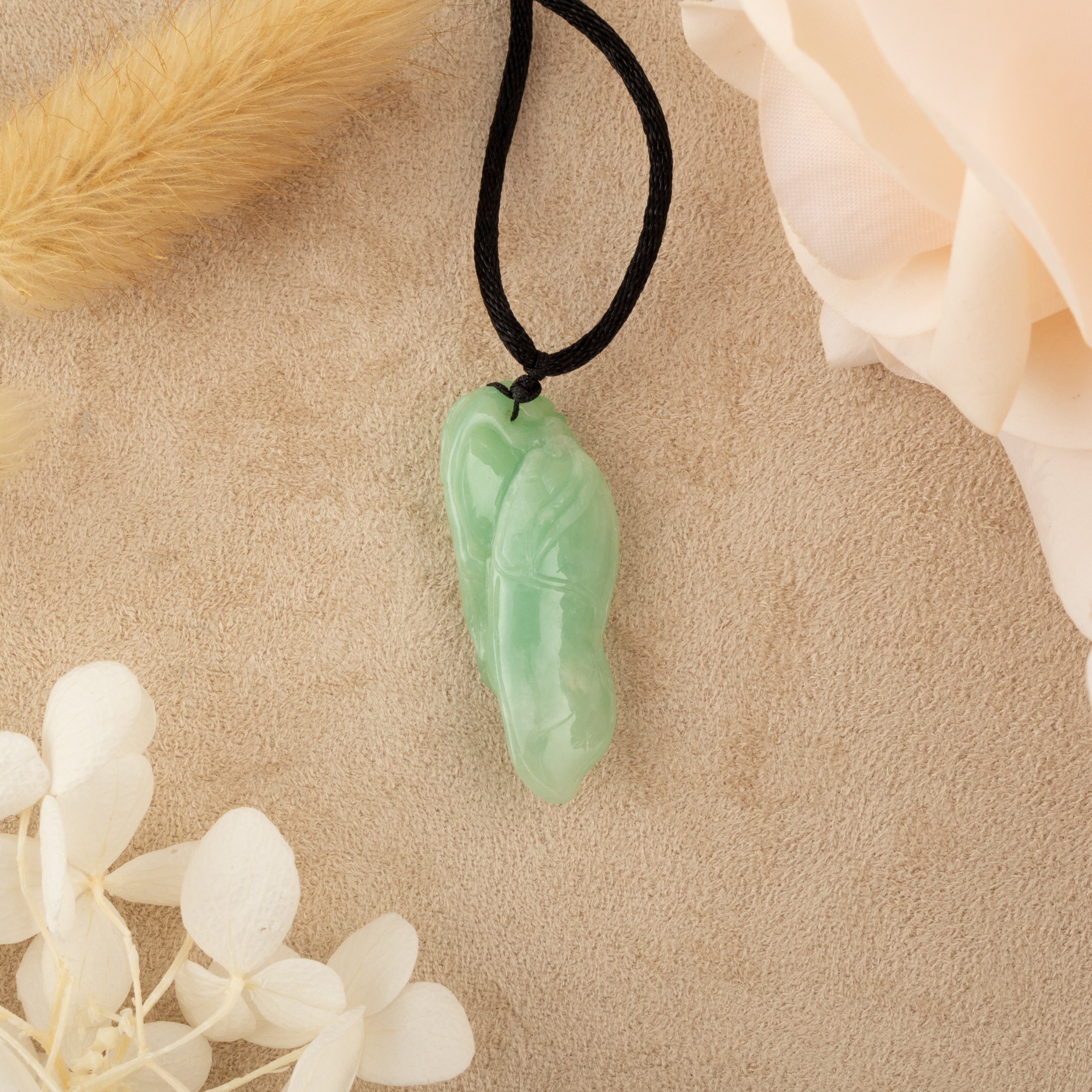 Apple Green Carved Pepper Ruyi Jade Pendant - Type A Burmese Jadeite