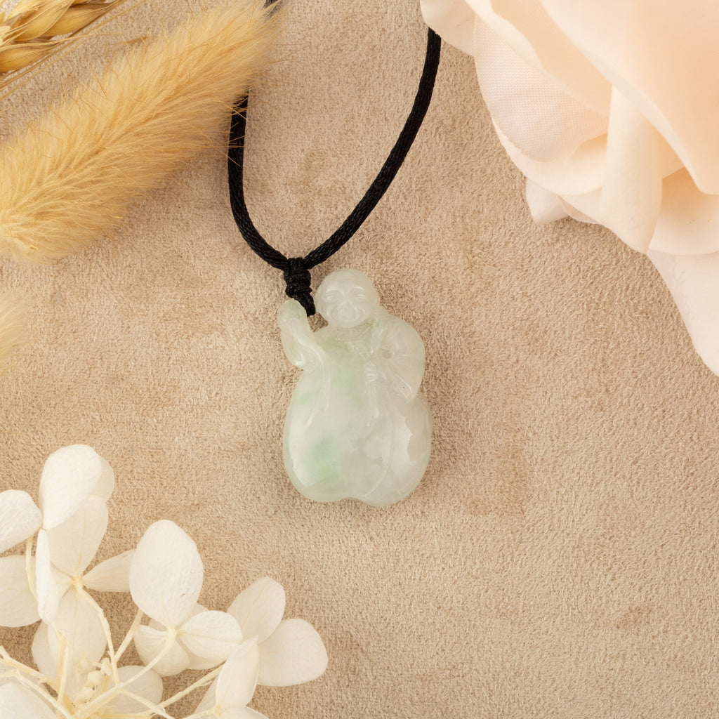 Type-A Green Jade Happy Monk Peach Pendant