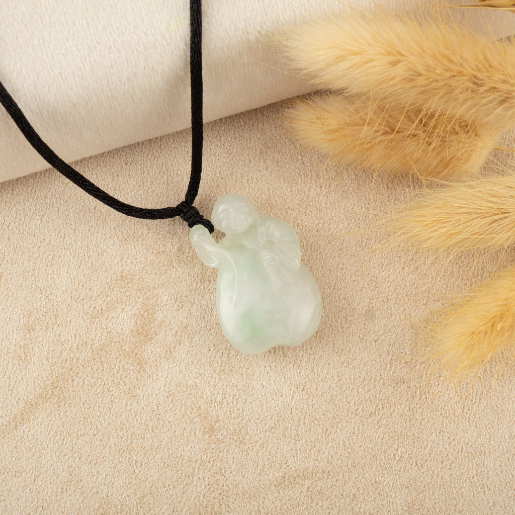 Type-A Green Jade Happy Monk Peach Pendant