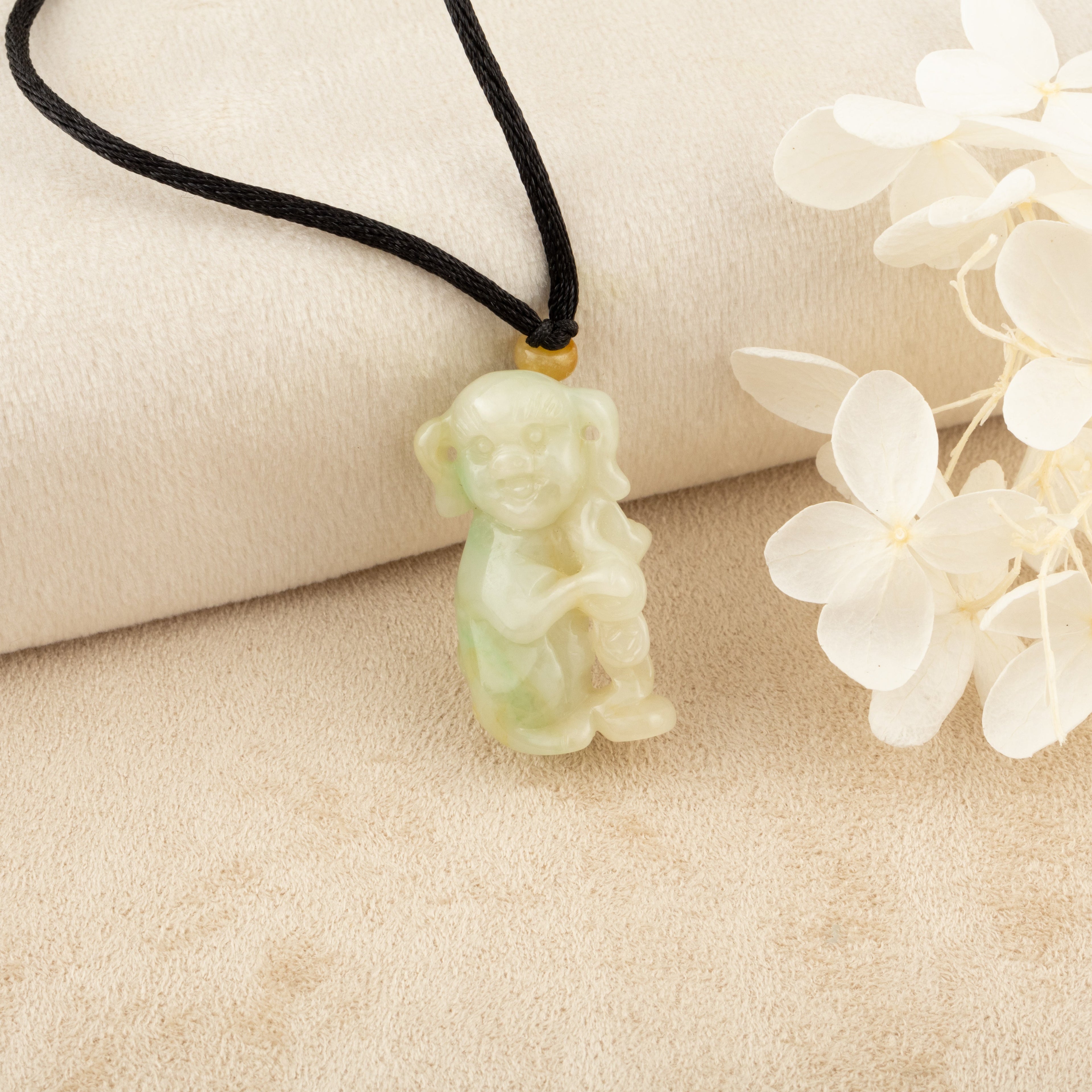 Gradient Green and Orange Jade Human-Like Standing Pig Pendant