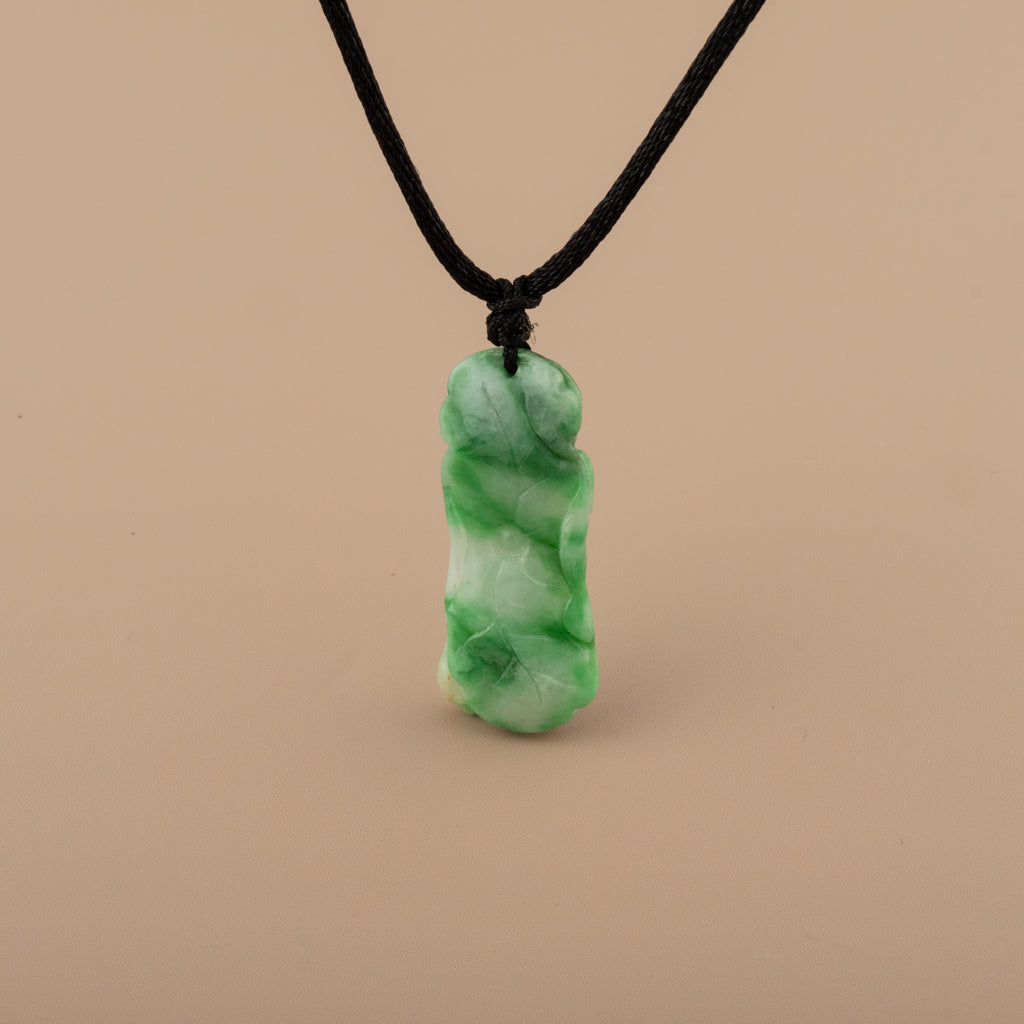 Intense Green Carved Lotus Jade Pendant - Type A Burmese Jadeite