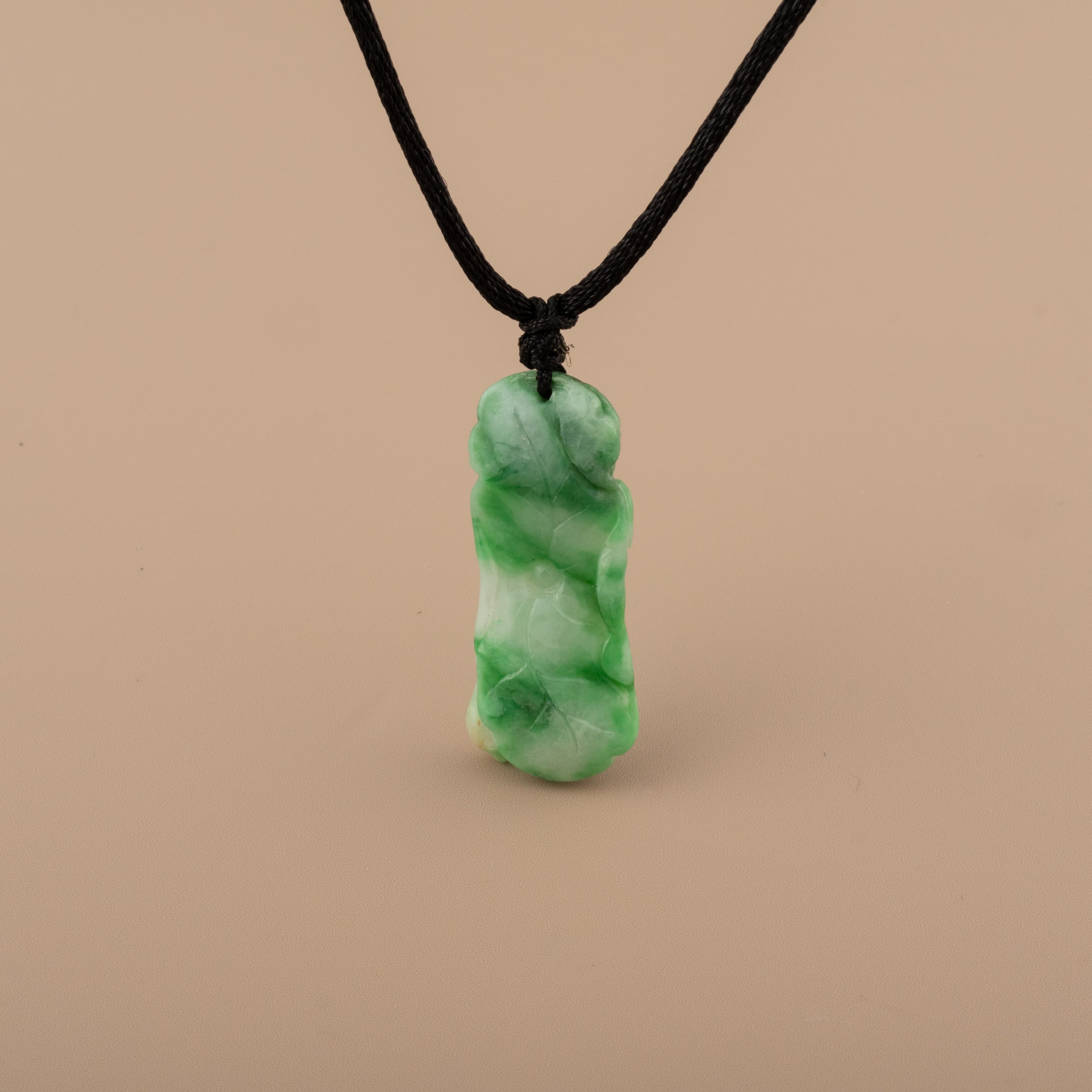 Intense Green Carved Lotus Jade Pendant - Type A Burmese Jadeite