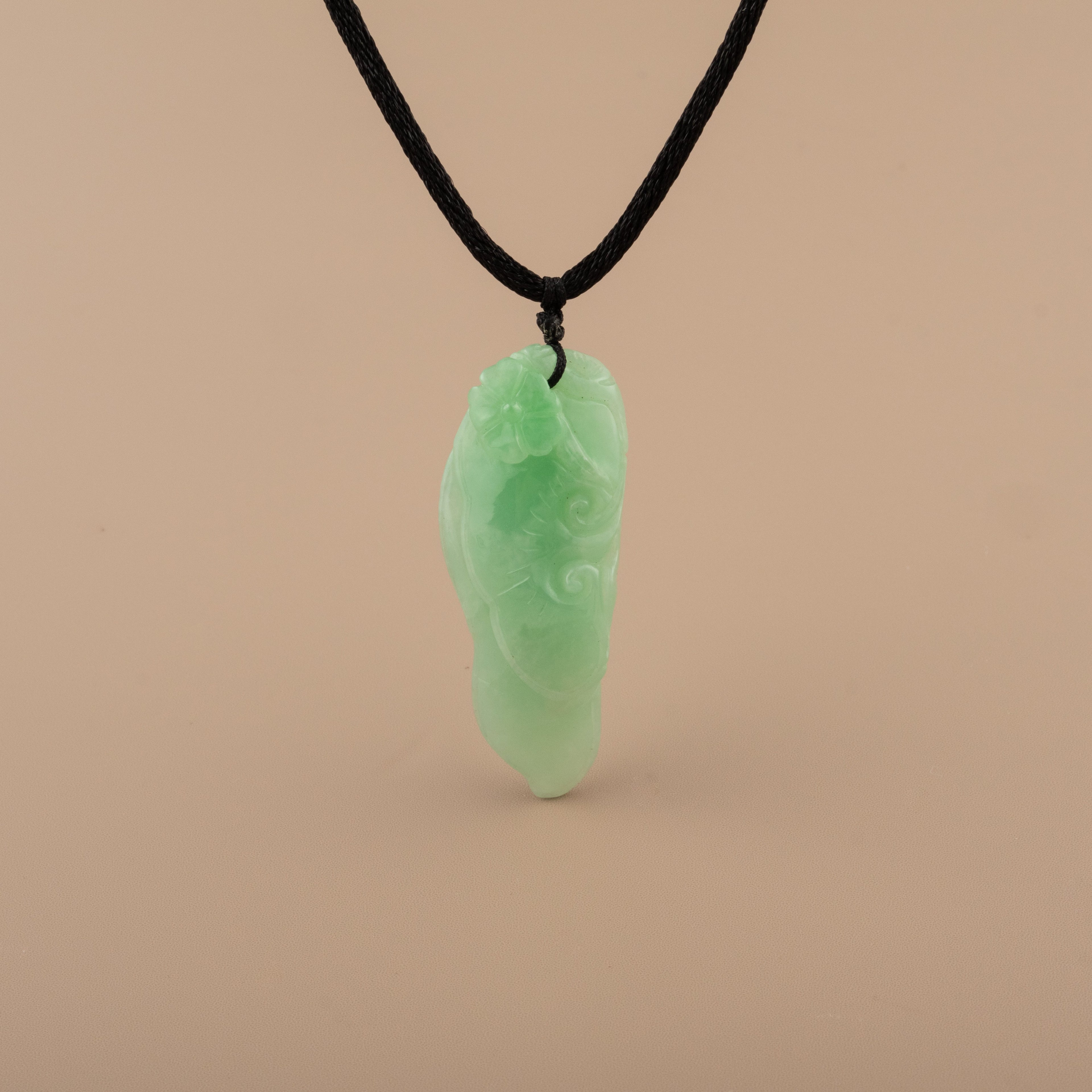 Apple Green Carved Pepper Ruyi Jade Pendant - Type A Burmese Jadeite