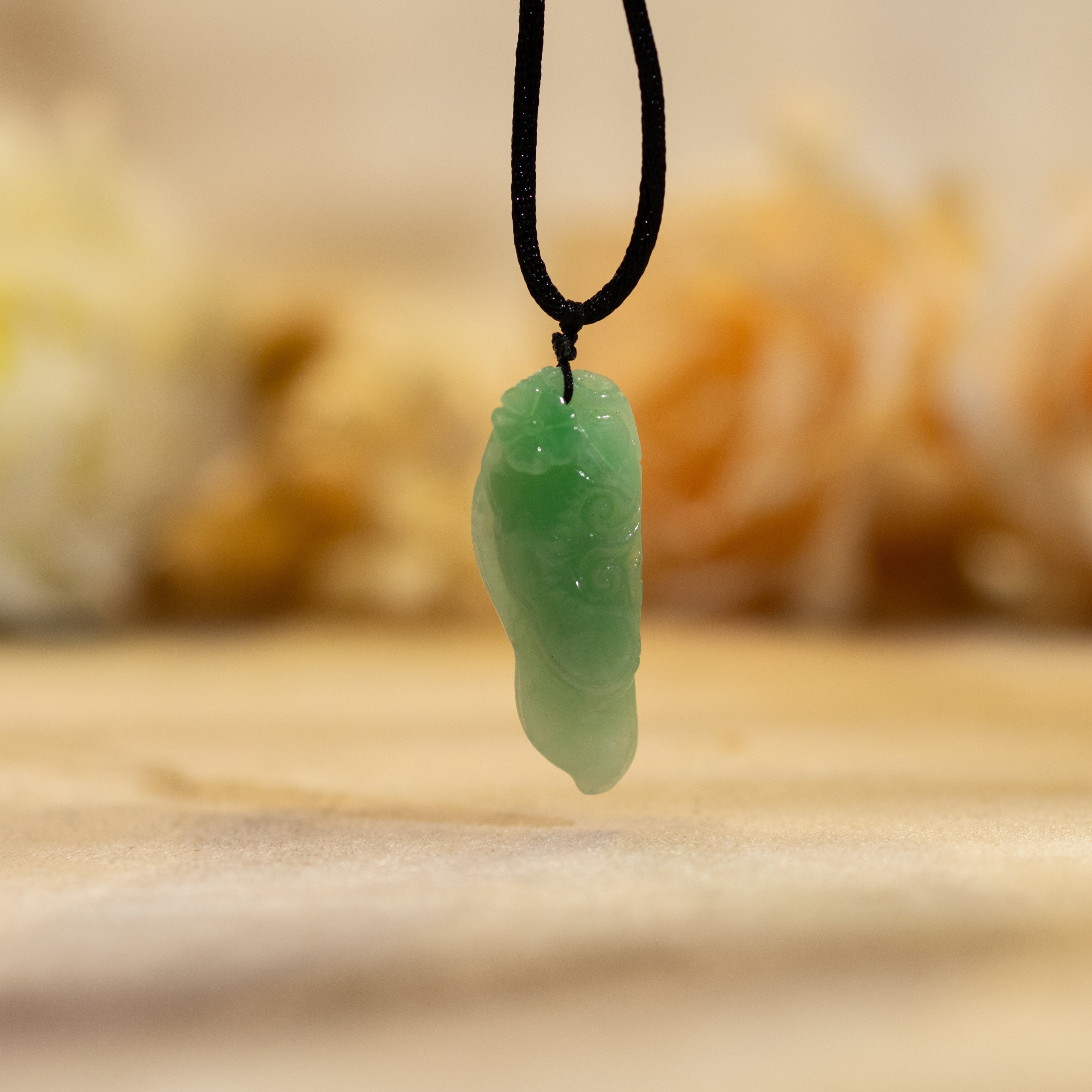 Apple Green Carved Pepper Ruyi Jade Pendant - Type A Burmese Jadeite