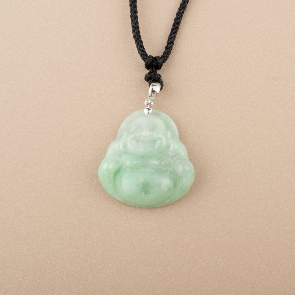 Green Jade Buddha Pendant with 18k Gold Bail - Symbol of Peace and Serenity