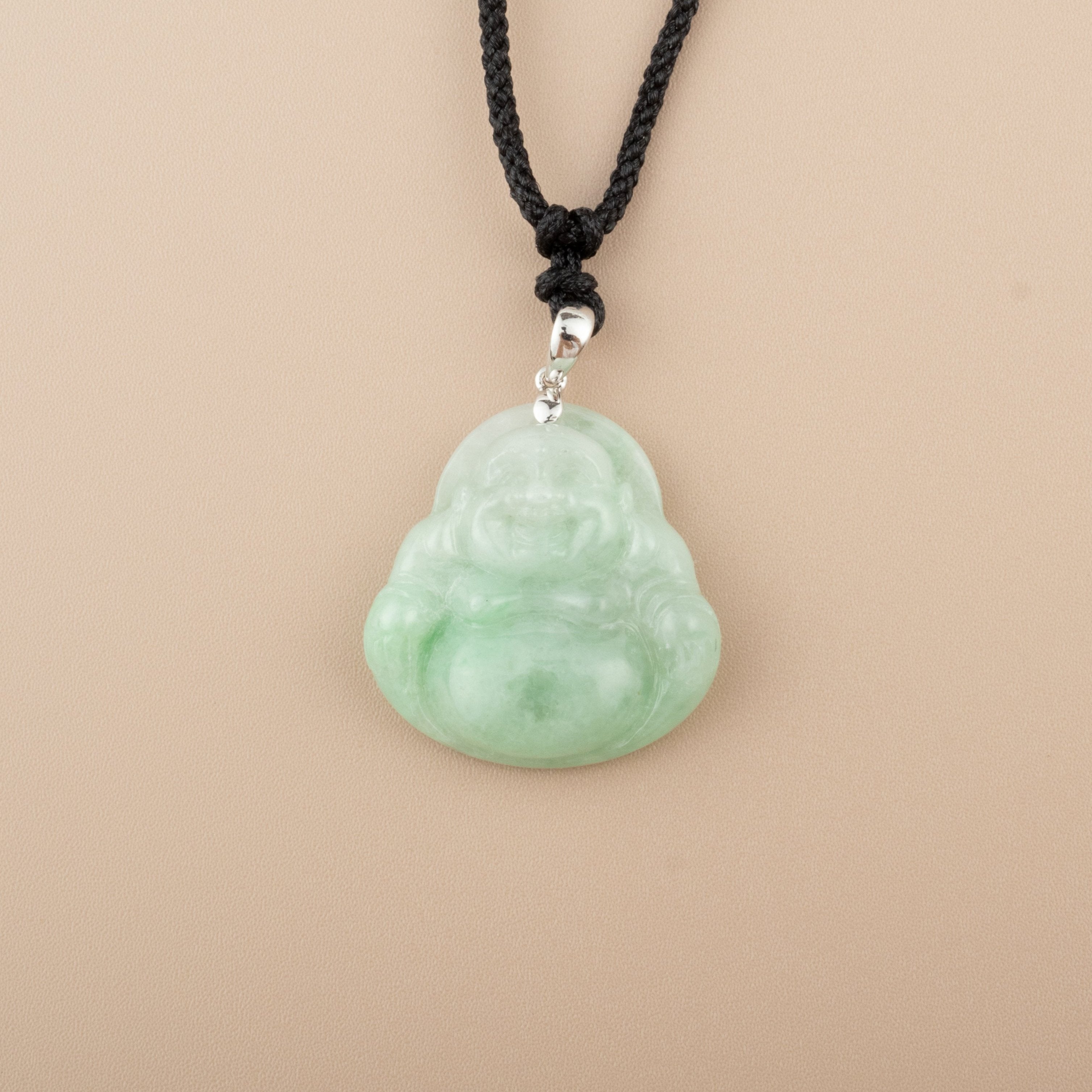 Green Jade Buddha Pendant with 18k Gold Bail - Symbol of Peace and Serenity