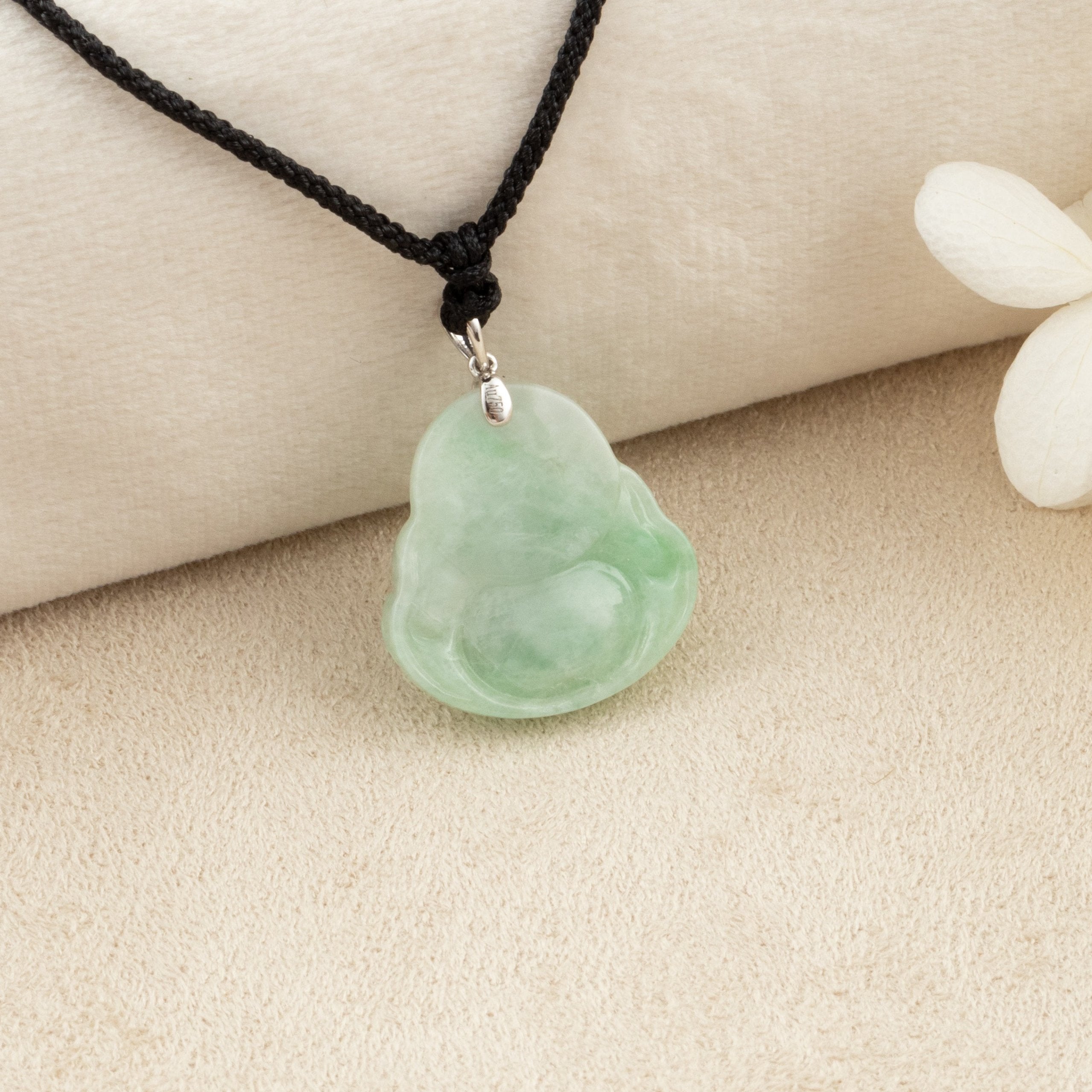 Green Jade Buddha Pendant with 18k Gold Bail - Symbol of Peace and Serenity