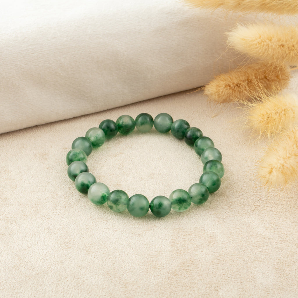 Jade Beaded Bracelet, Emerald Green Jade, Natural Lovely Green, Burmese Jade, Bracelet for Her, Holiday Gift