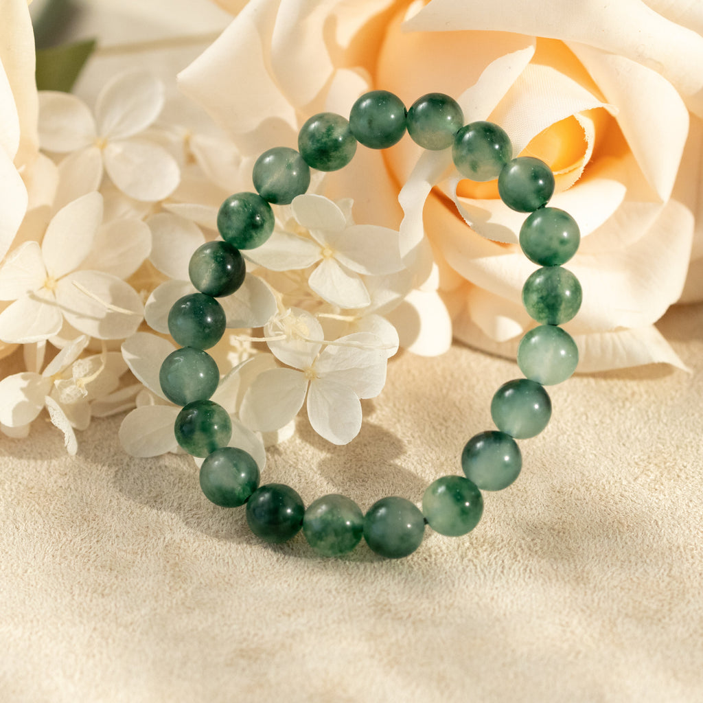Jade Beaded Bracelet, Emerald Green Jade, Natural Lovely Green, Burmese Jade, Bracelet for Her, Holiday Gift