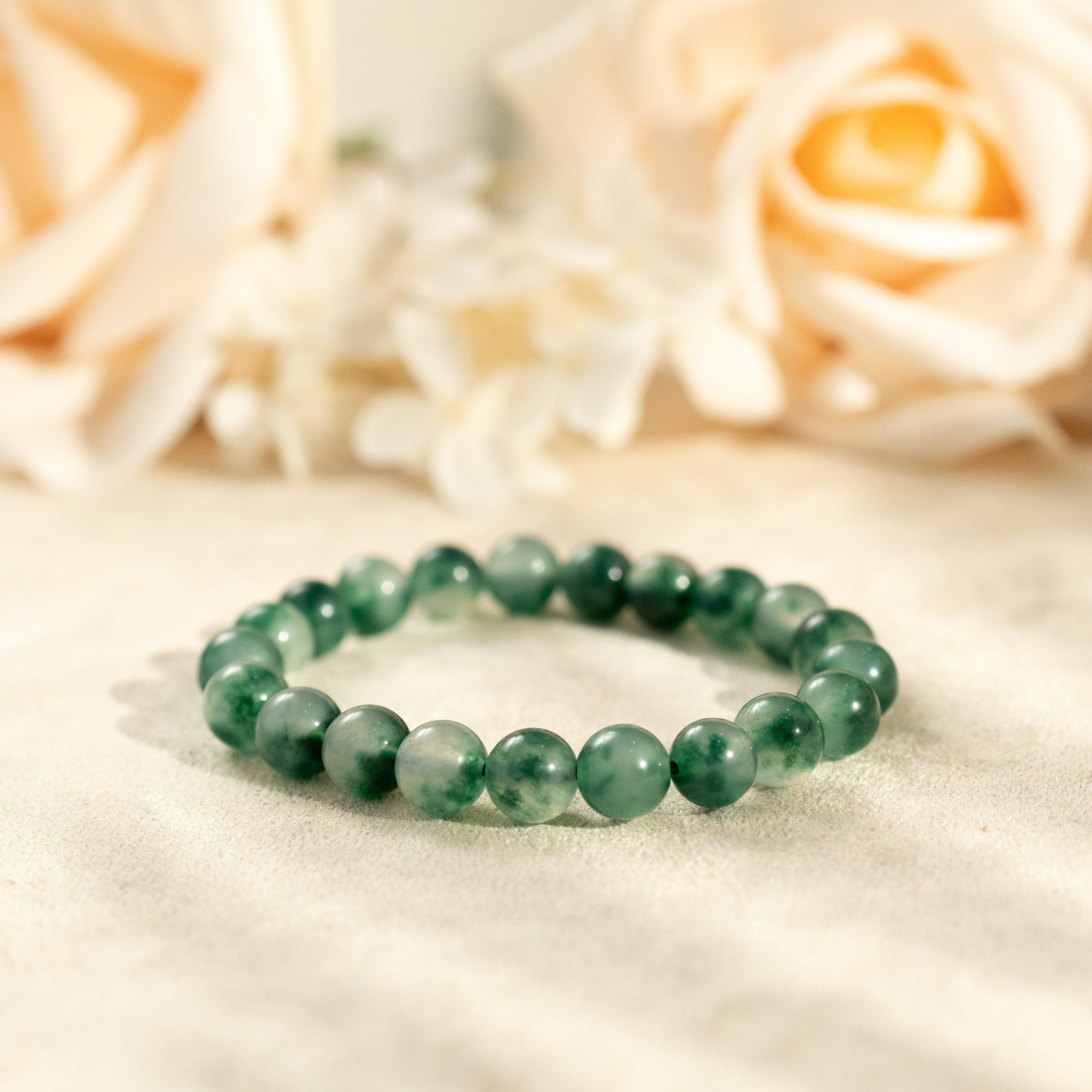 Jade Beaded Bracelet, Emerald Green Jade, Natural Lovely Green, Burmese Jade, Bracelet for Her, Holiday Gift