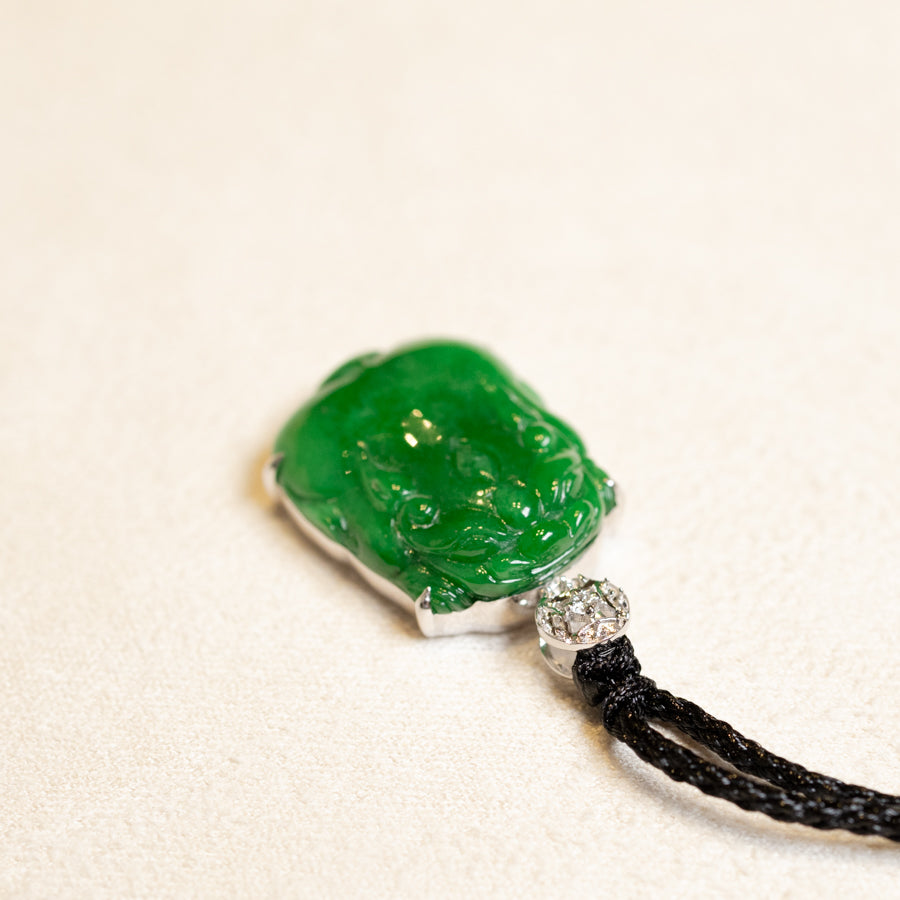 Intense Green Handcrafted PiXiu Jade Pendant - Natural Type A Jade