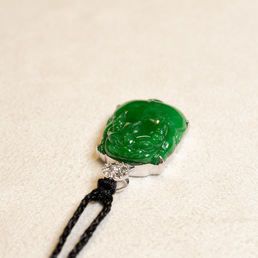 Intense Green Handcrafted PiXiu Jade Pendant - Natural Type A Jade