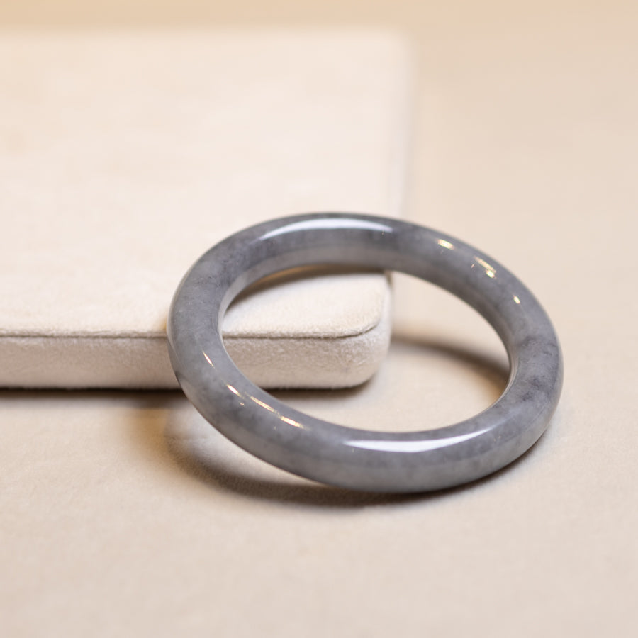 Light Grey Jadeite Bangle Bracelet – Natural Type-A Jadeite, Round & Flat Shapes, 50mm-59mm Sizes