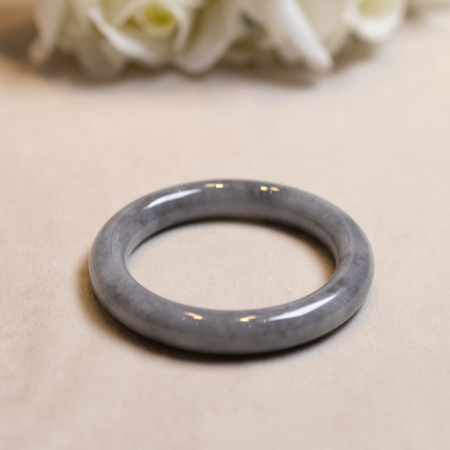 Light Grey Jadeite Bangle Bracelet – Natural Type-A Jadeite, Round & Flat Shapes, 50mm-59mm Sizes