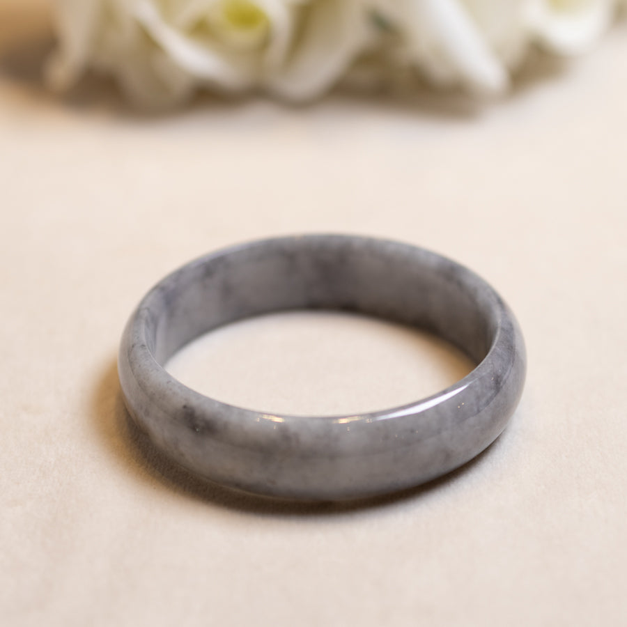 Light Grey Jadeite Bangle Bracelet – Natural Type-A Jadeite, Round & Flat Shapes, 50mm-59mm Sizes